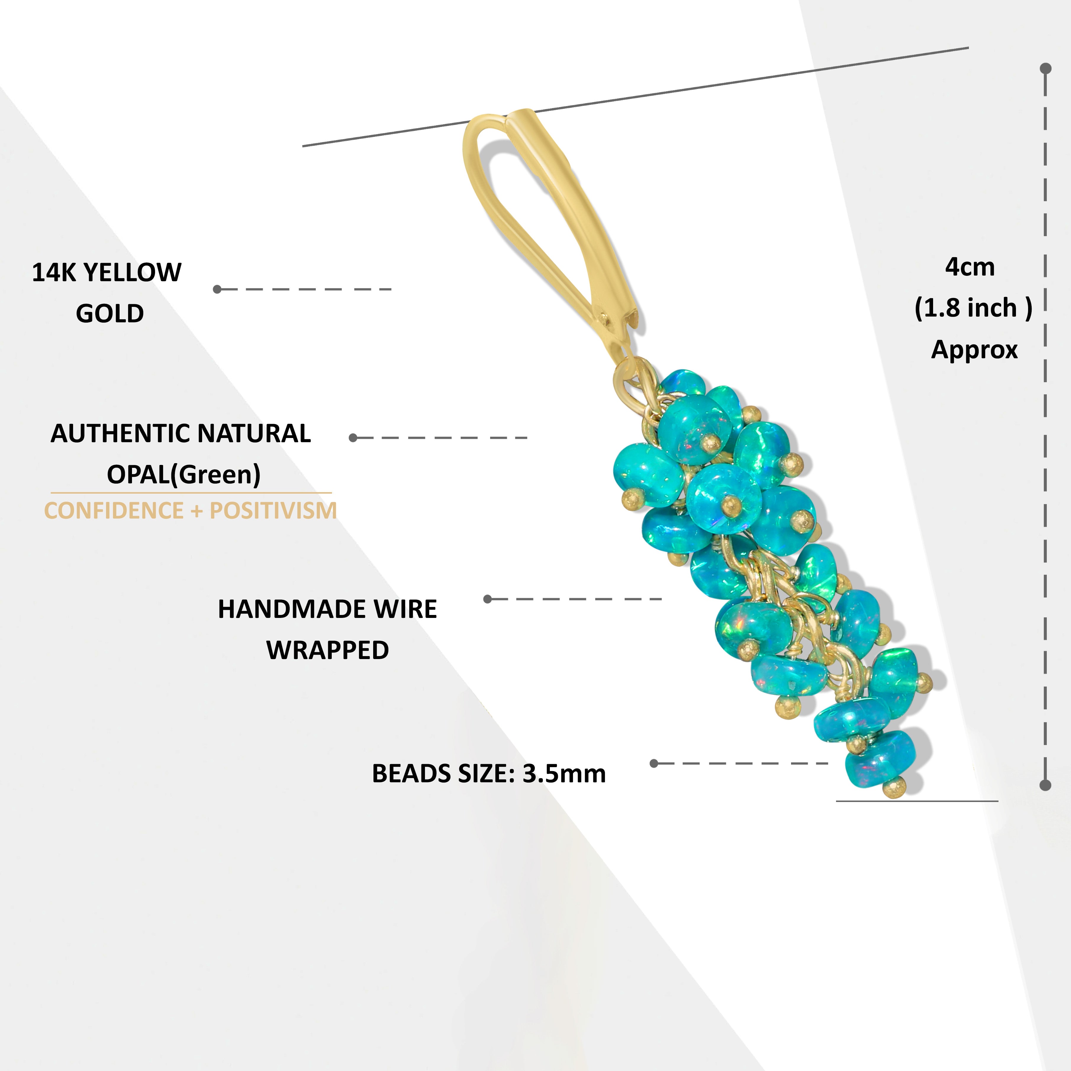 Genuine Green Opal Smooth Beads Cluster Earrings for Her