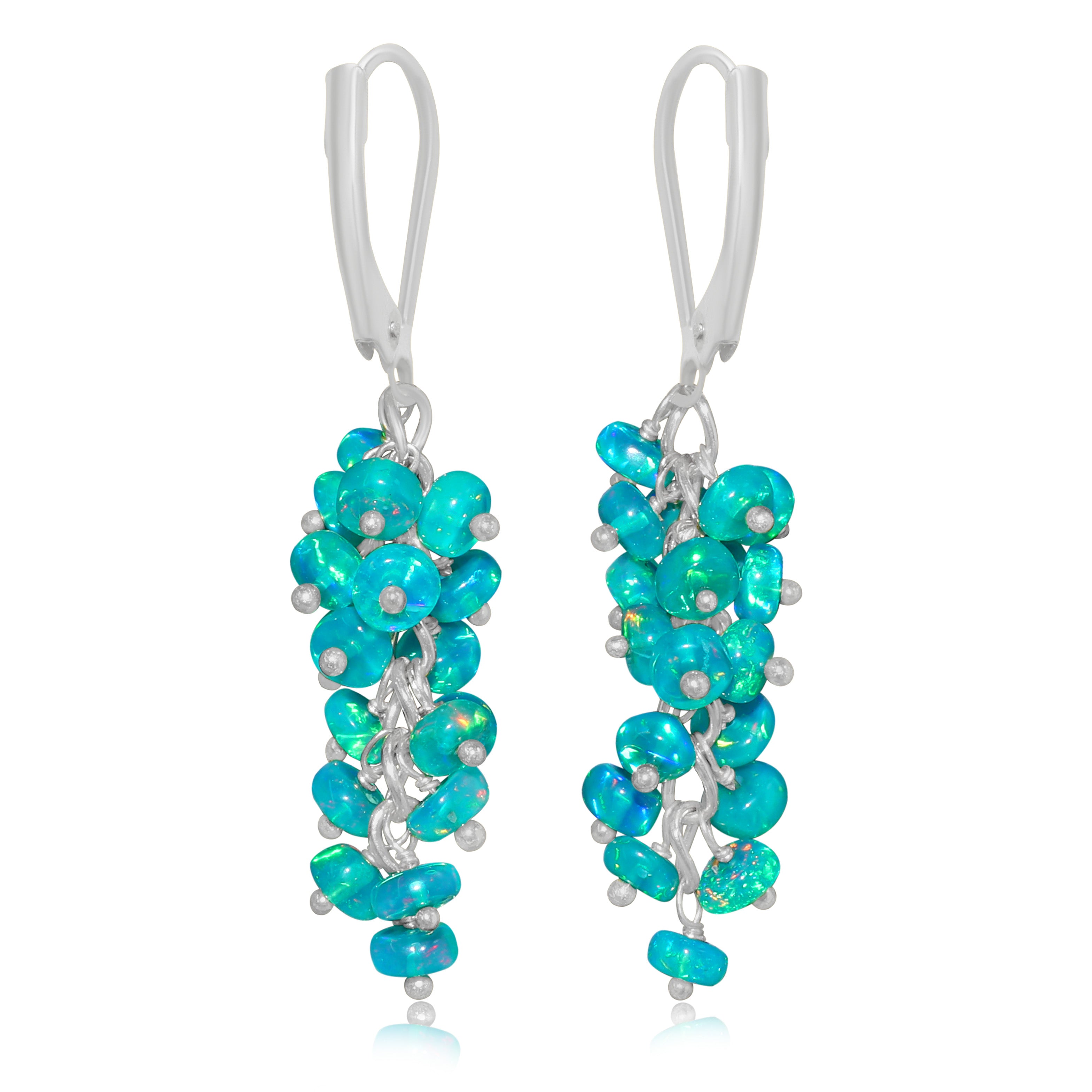 Genuine Green Opal Smooth Beads Cluster Earrings for Her