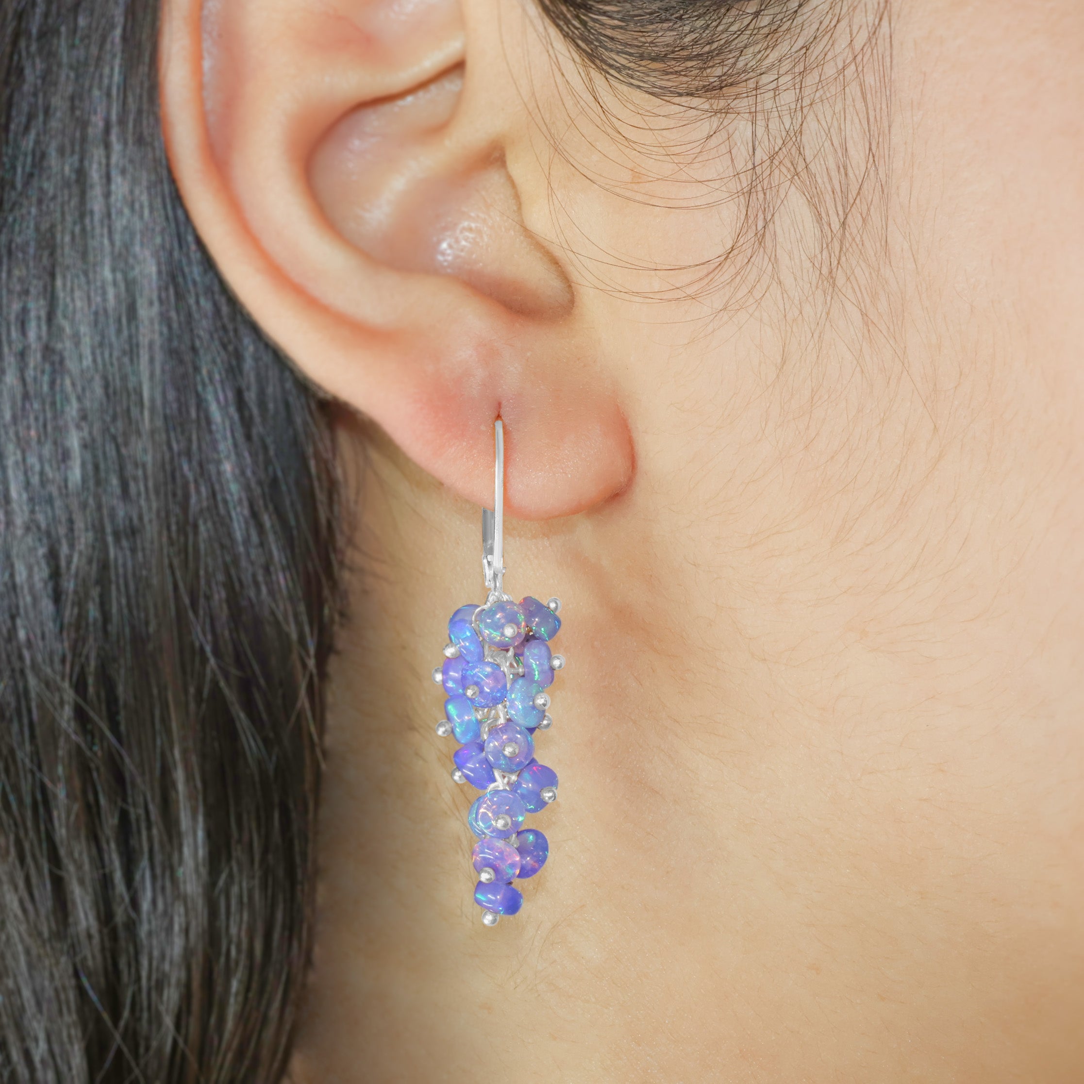 AAA Lavender Opal Smooth Beads Cluster Earrings for Her