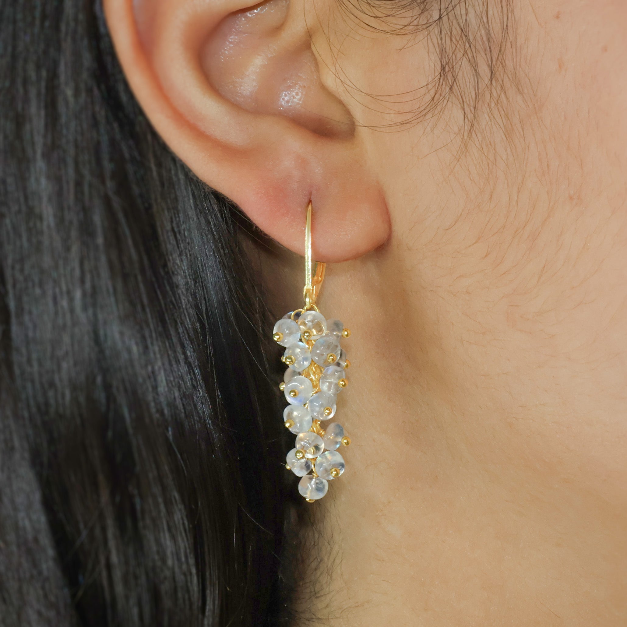 Natural Moonstone Rainbow Beaded Cluster Earrings for Her