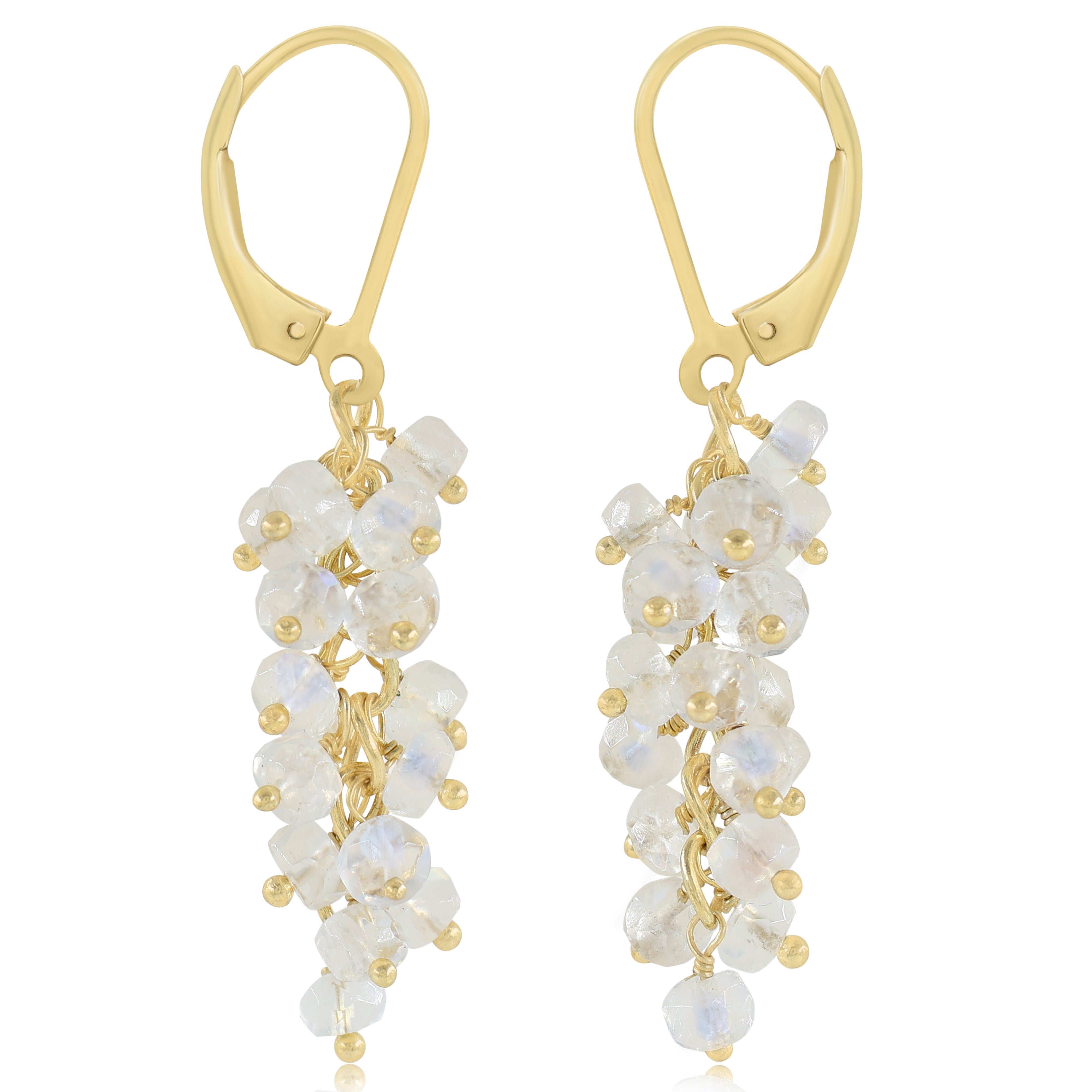 Natural Moonstone Rainbow Beaded Cluster Earrings for Her