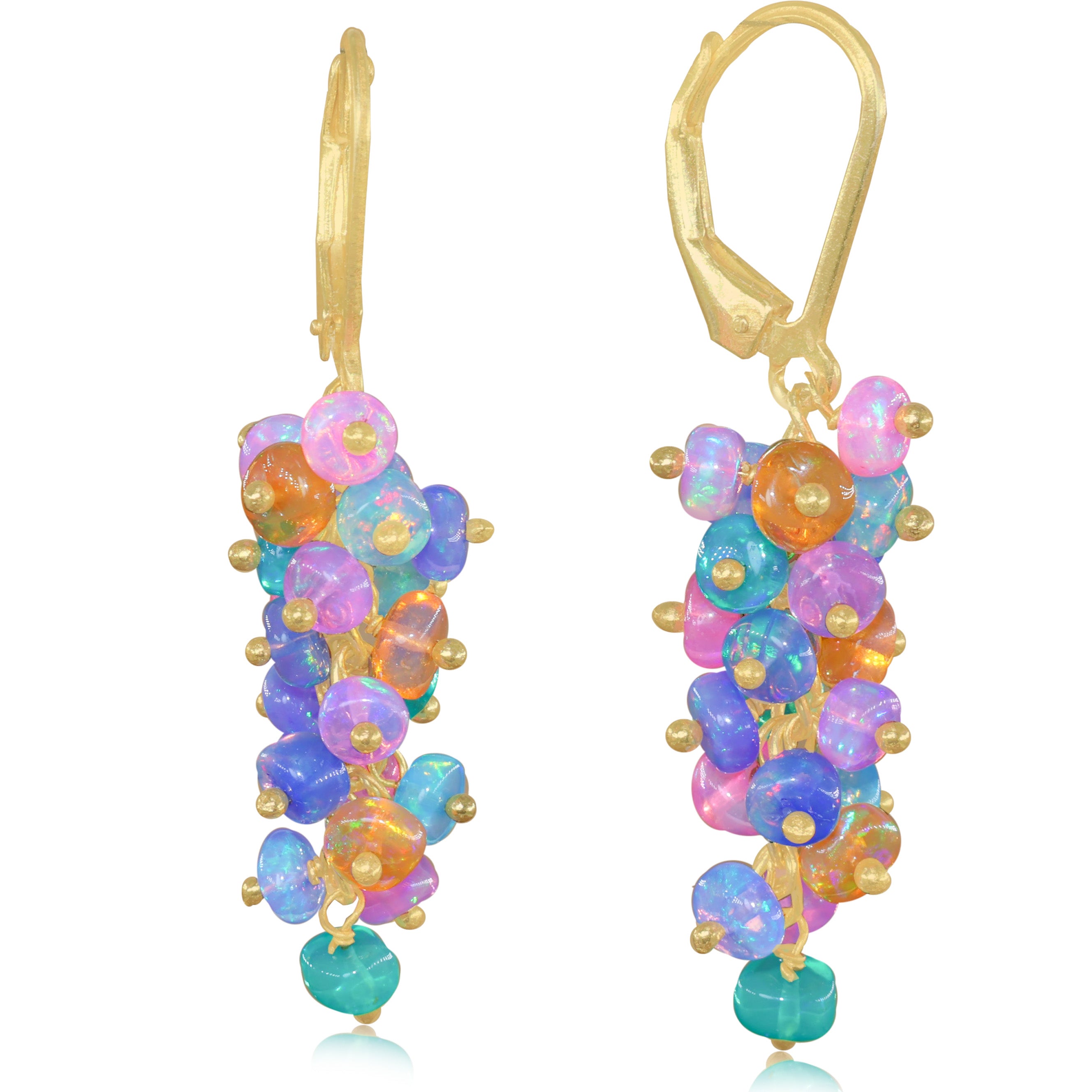Multi Opal Beads Smooth Cluster Earrings for Her