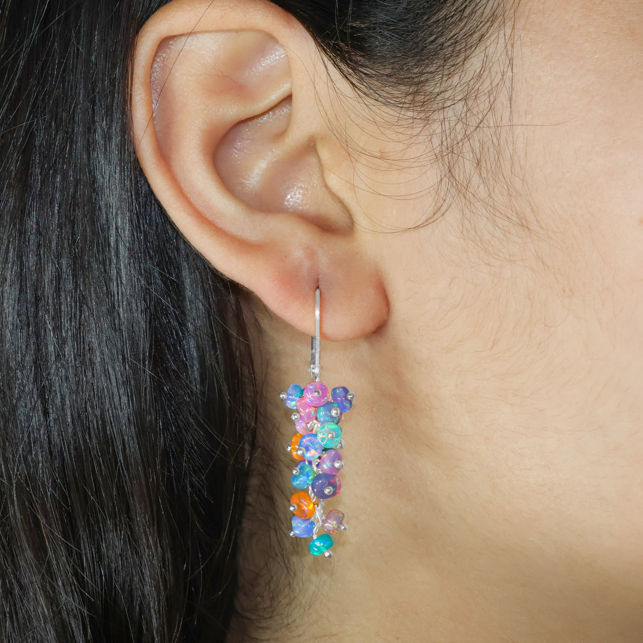 Multi Opal Beads Smooth Cluster Earrings for Her