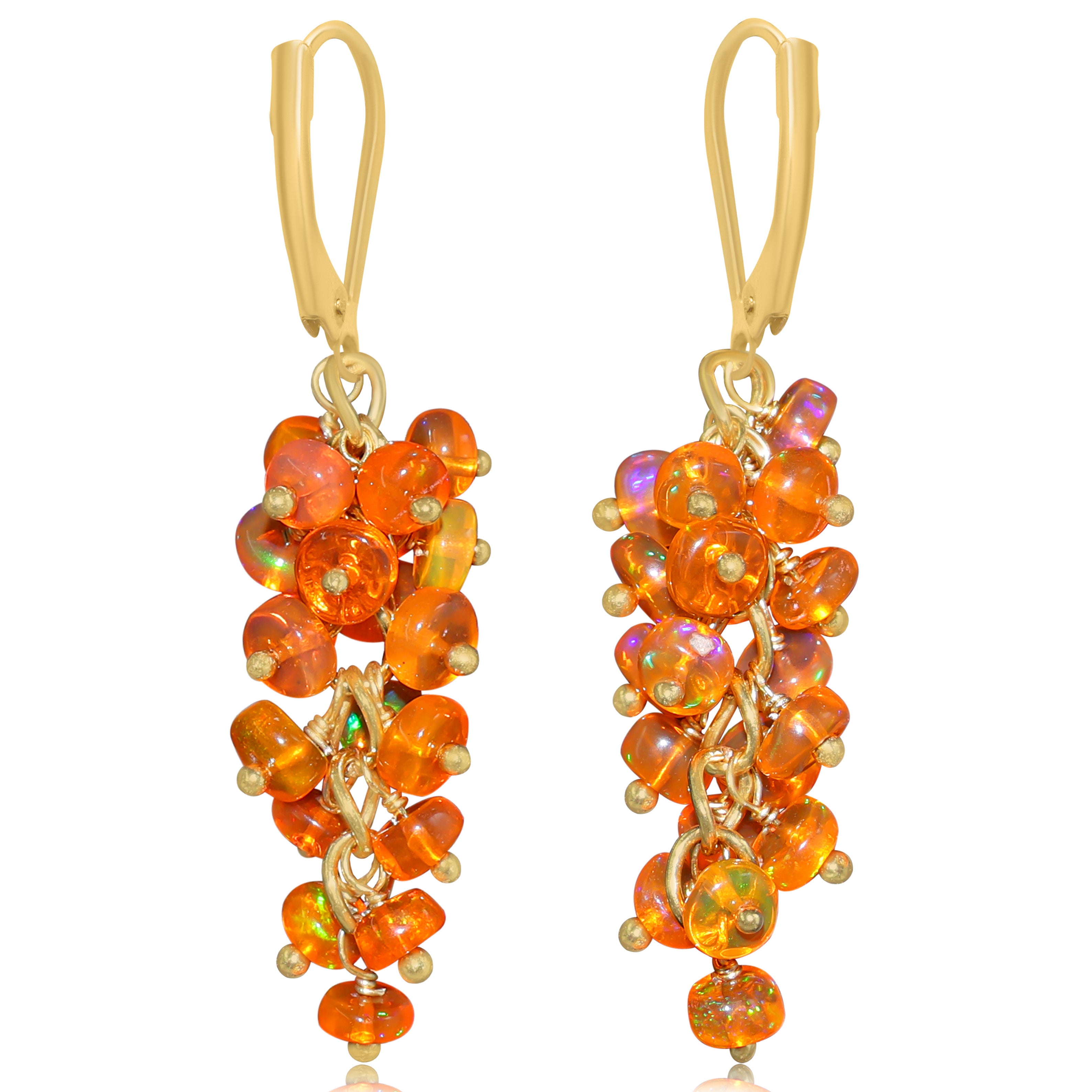 Genuine Orange Opal Smooth Beads Cluster Earrings for Her