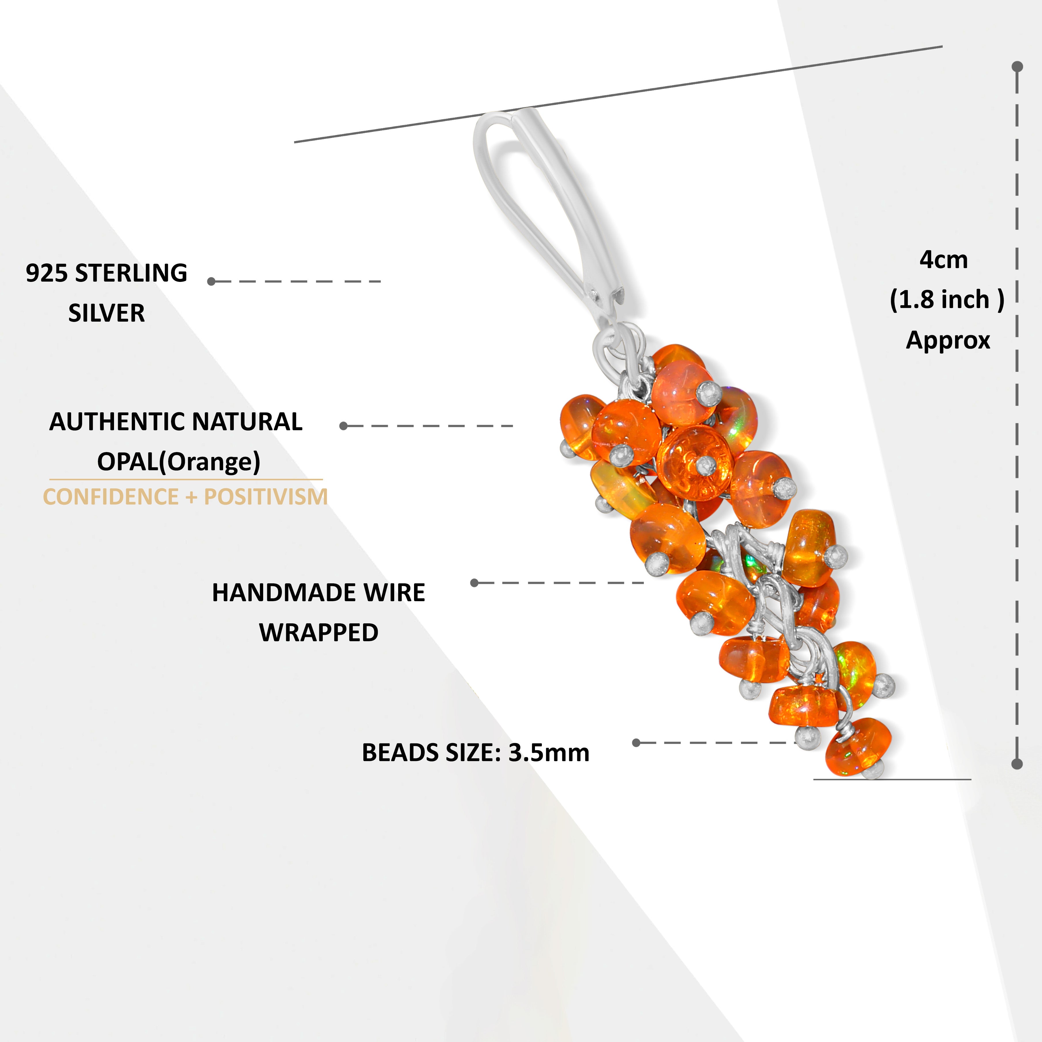 Genuine Orange Opal Smooth Beads Cluster Earrings for Her