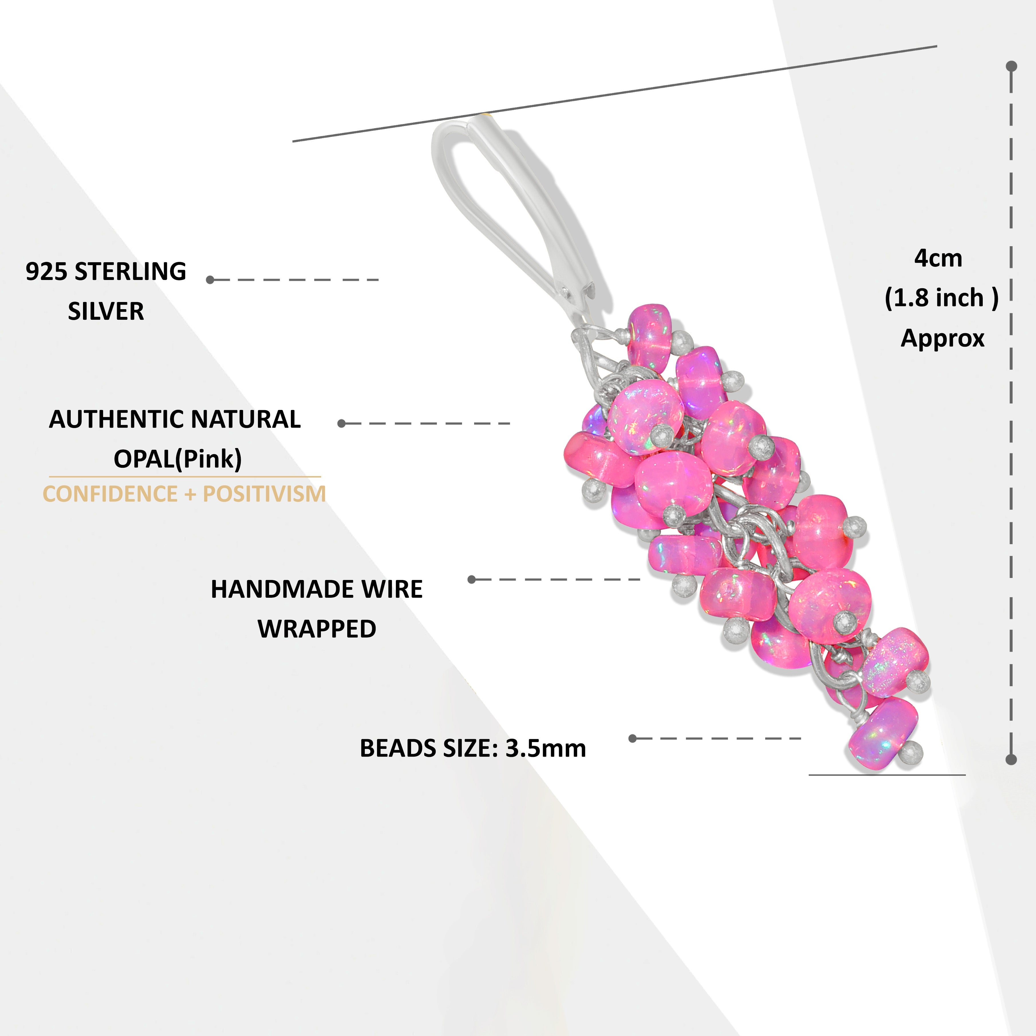 Natural Pink Opal Smooth Beads Cluster Earrings for Her
