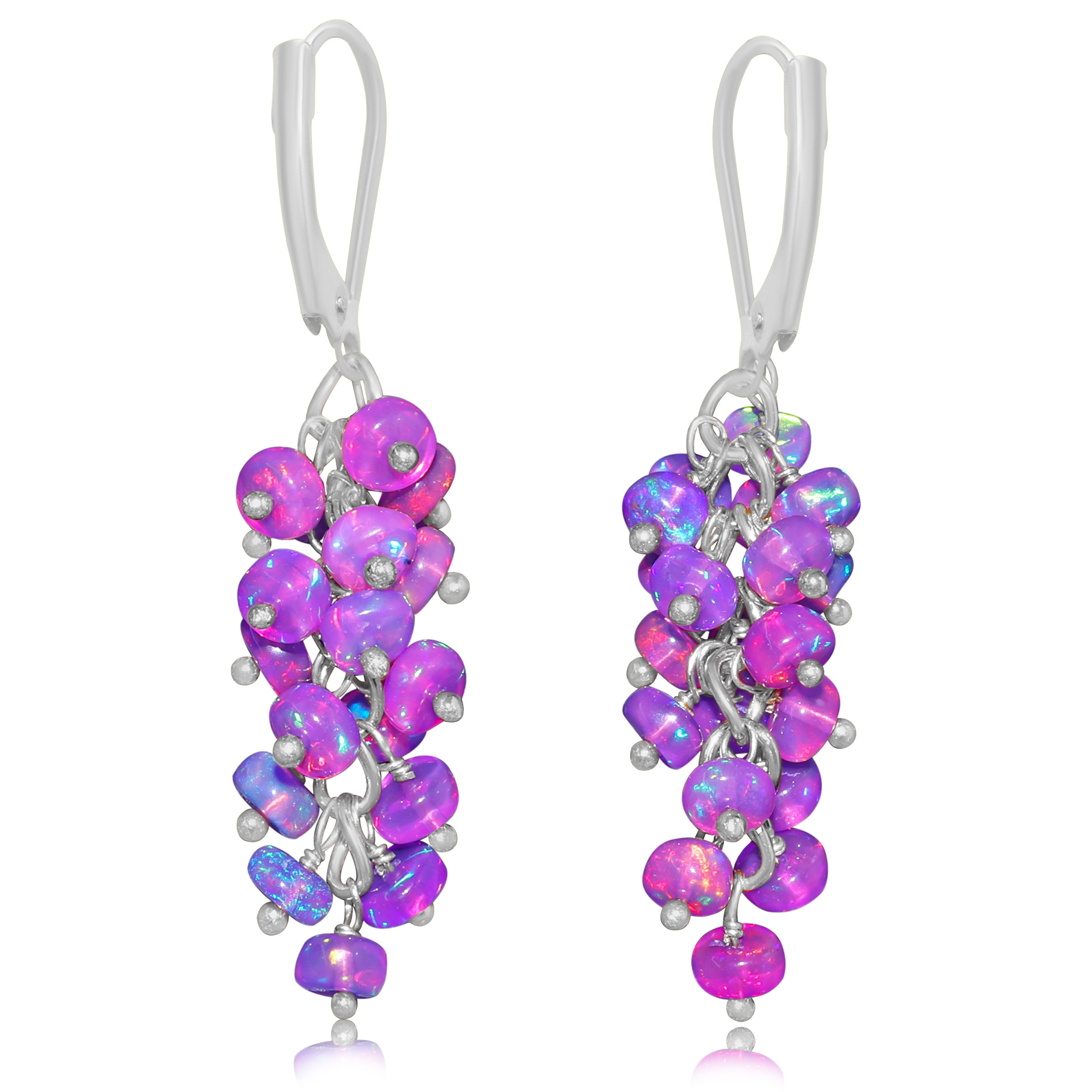 Fire Purple Opal Smooth Beads Cluster Earrings for Her