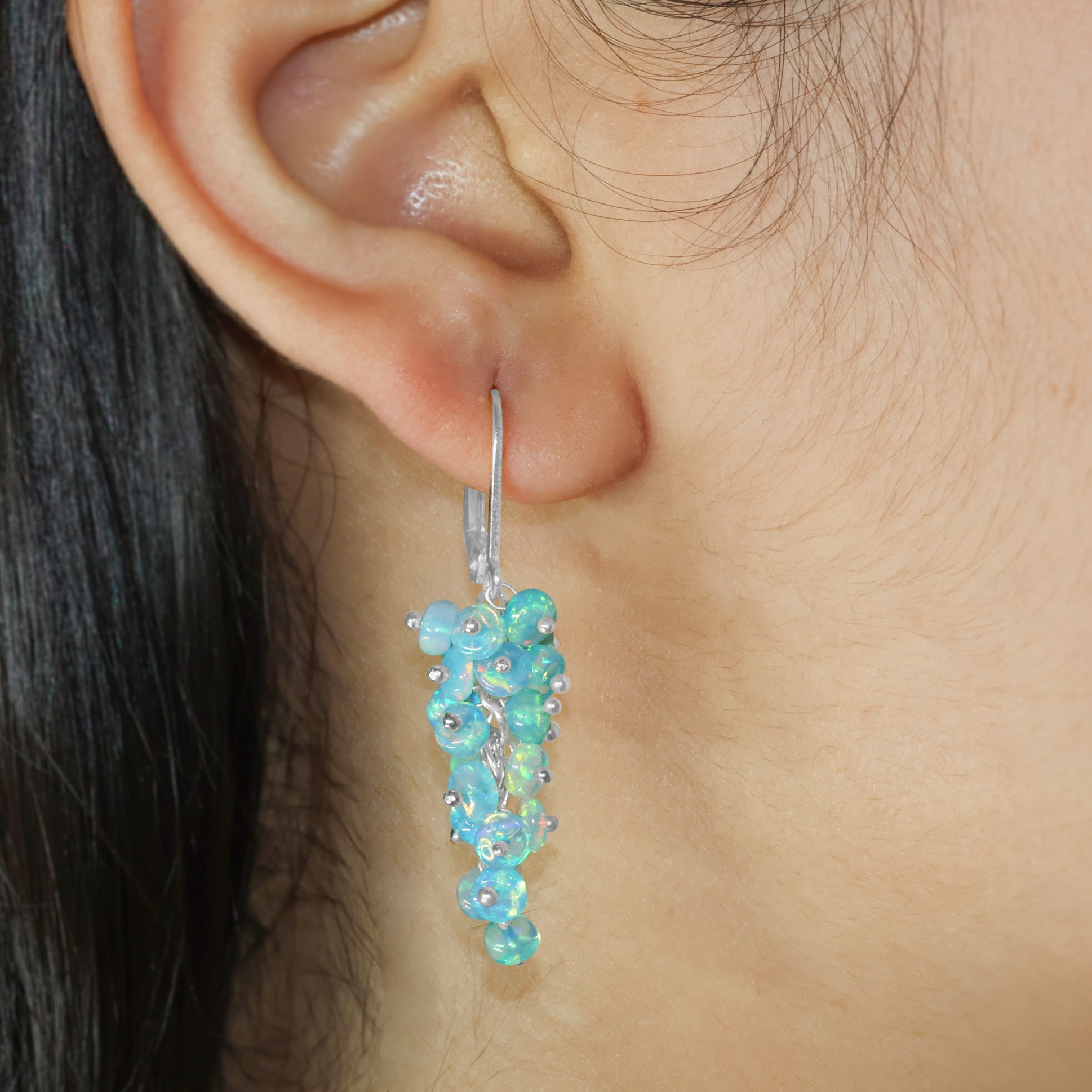 Natural Paraiba Opal Smooth Beads Cluster Earrings for Her