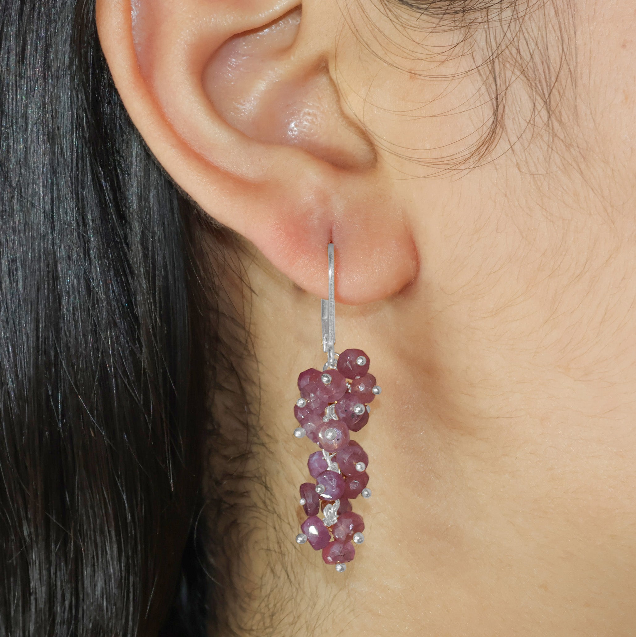 Genuine Faceted Ruby Beaded Cluster Earrings for Her