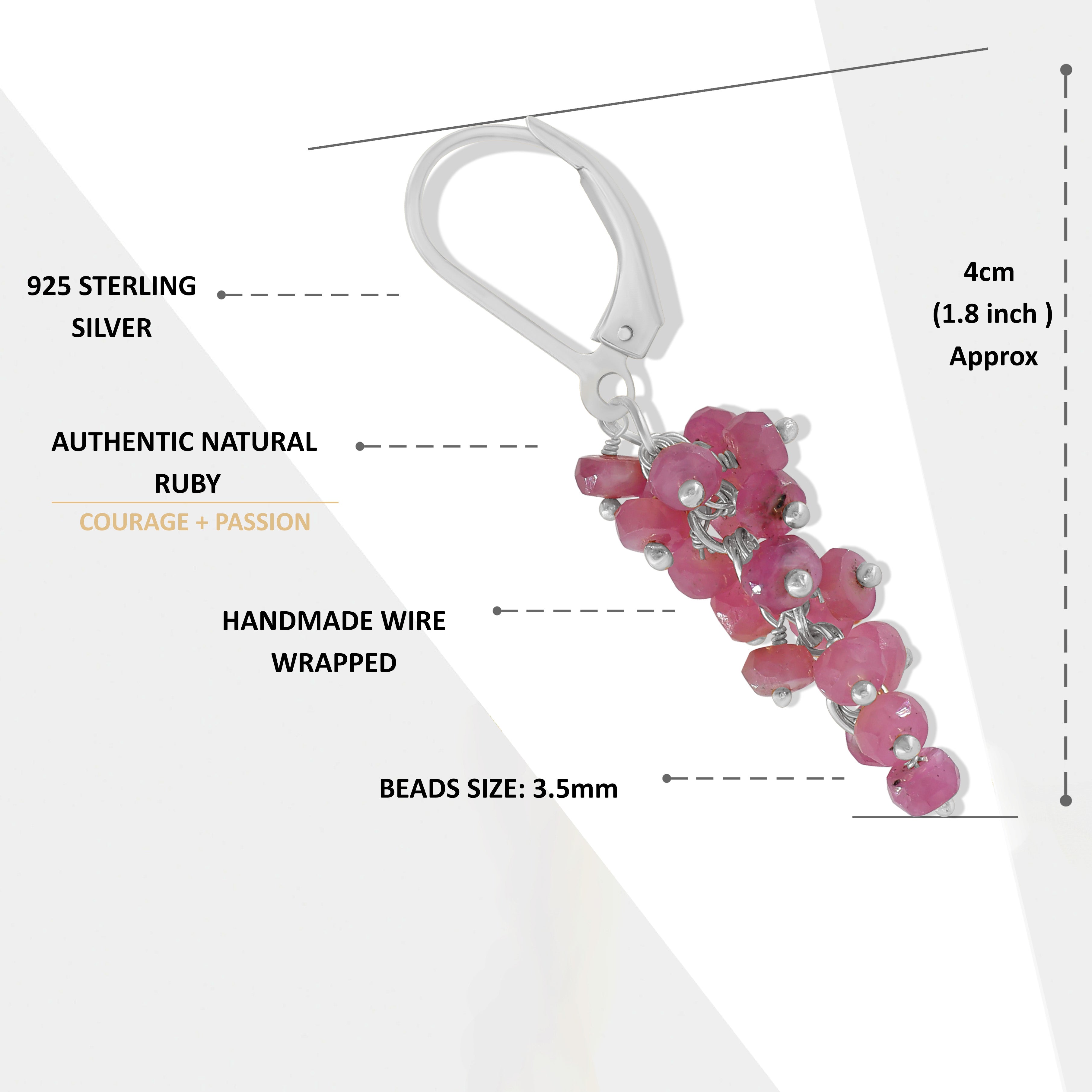 Genuine Faceted Ruby Beaded Cluster Earrings for Her