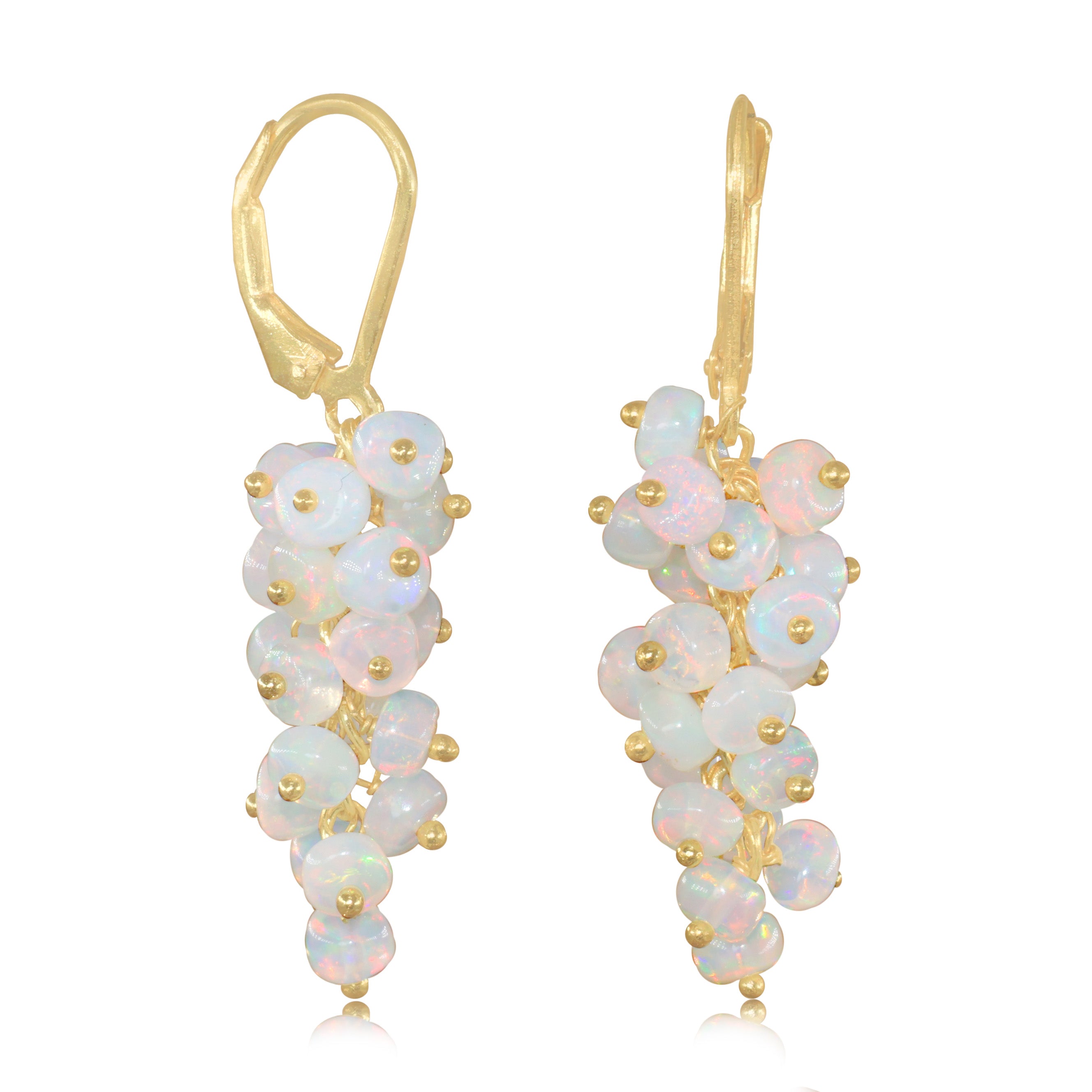 Ethiopian White Opal Smooth Beads Cluster Earrings for Her