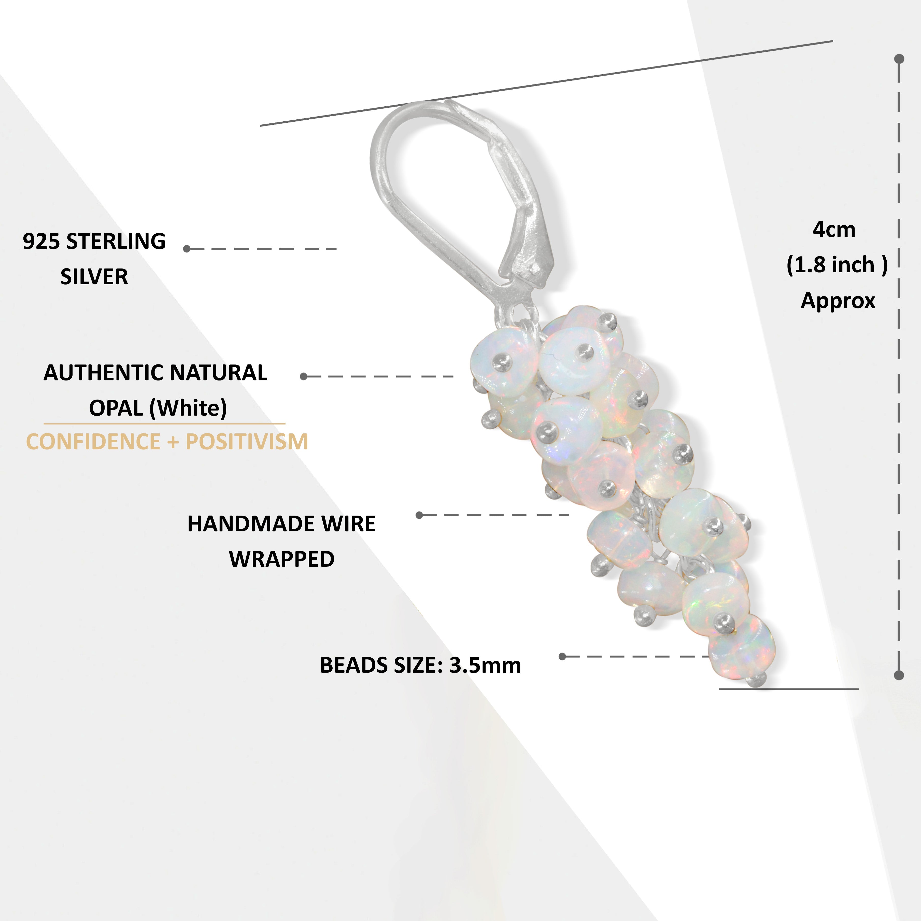 Ethiopian White Opal Smooth Beads Cluster Earrings for Her