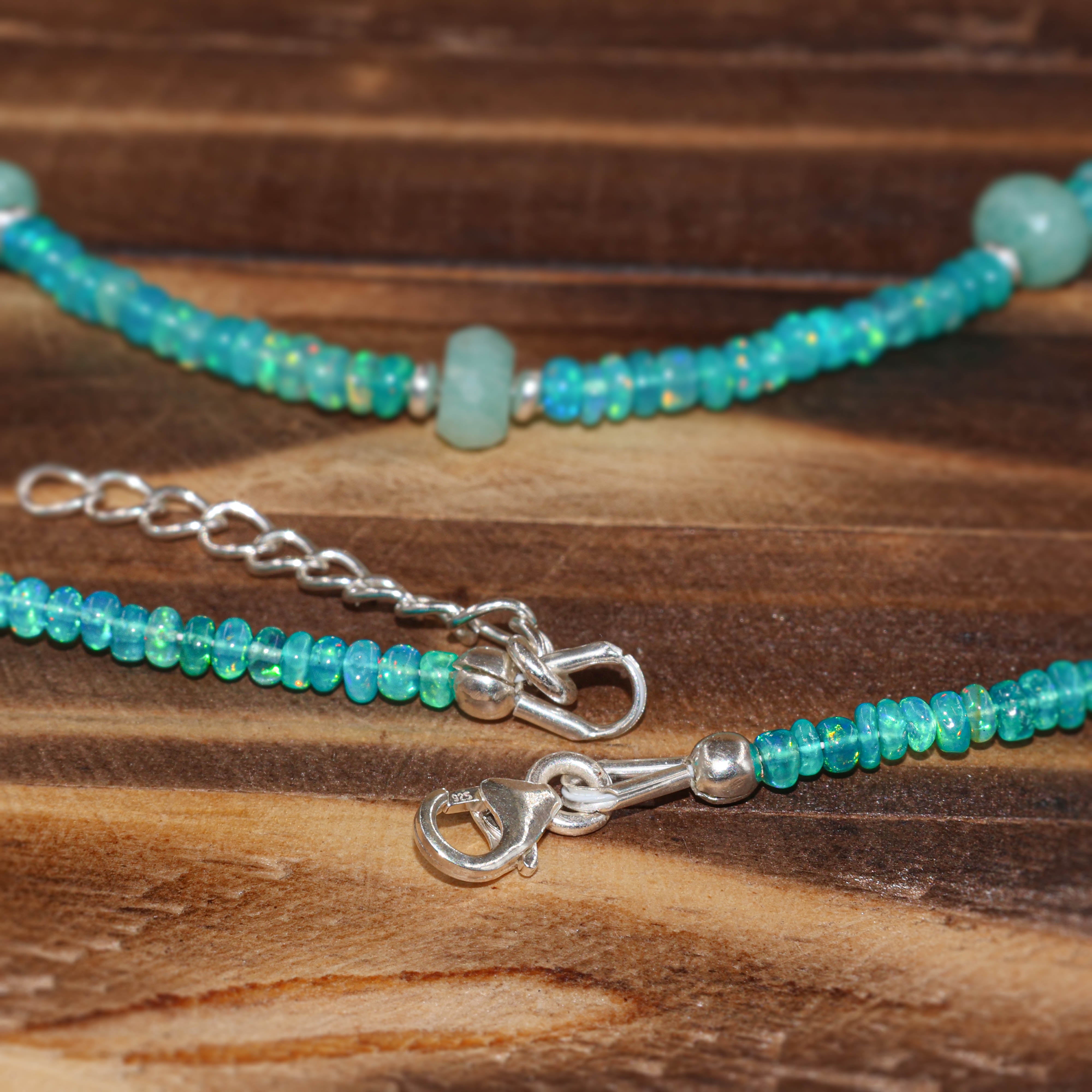 Natural Green Opal with Turquoise Bead Strand Necklace