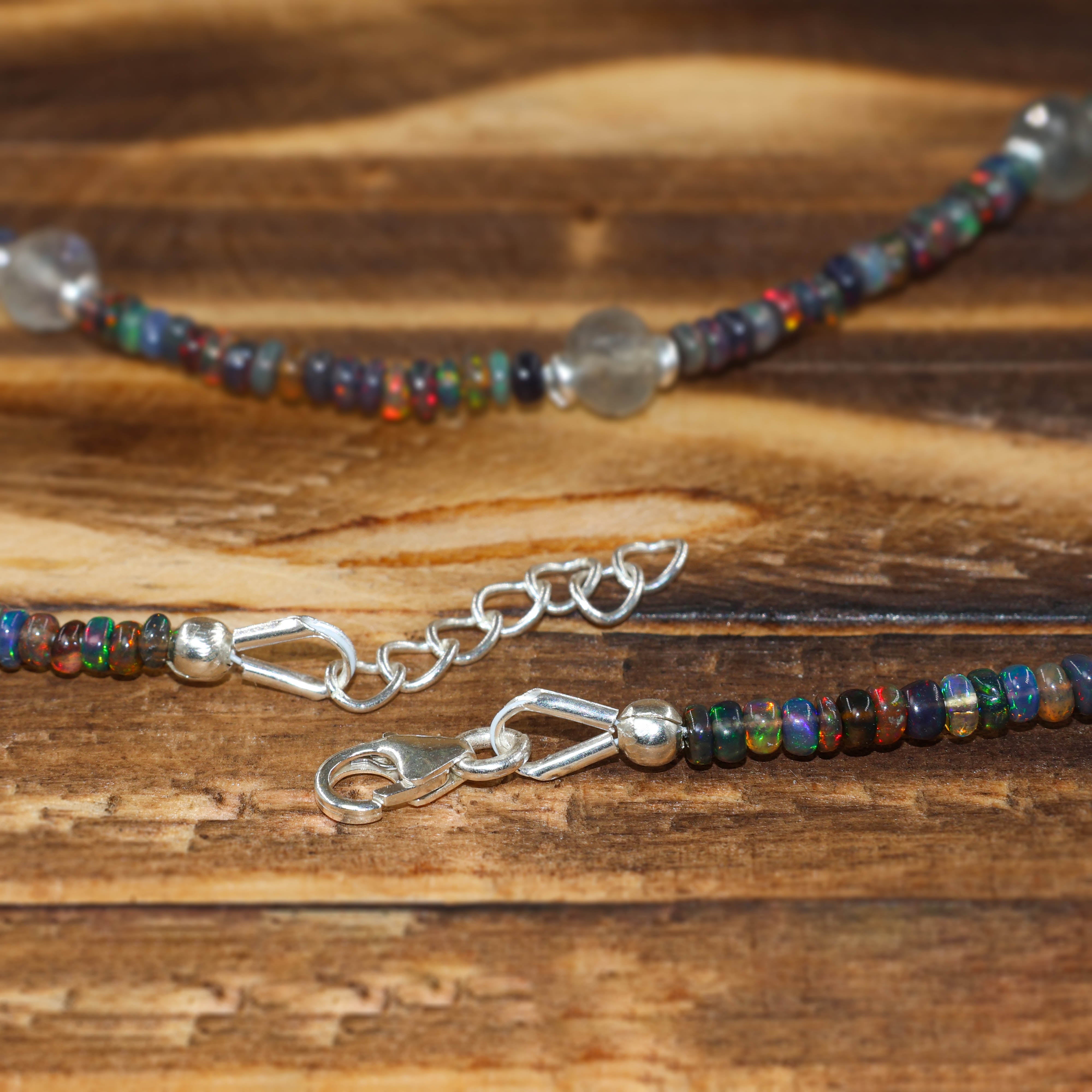 Natural Moonstone & Black Opal Dual Beaded Handmade Necklace