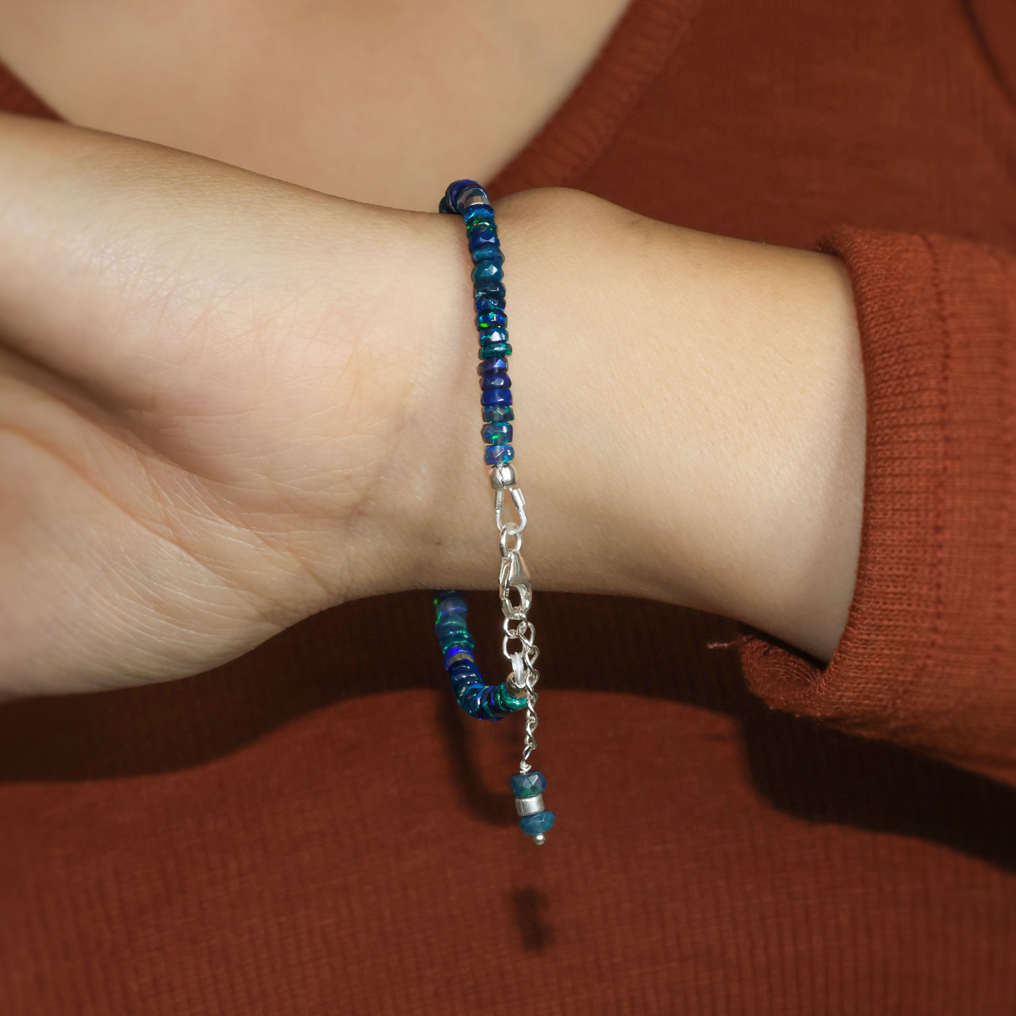 Faceted Separator Natural Black Opal Beaded Bracelet
