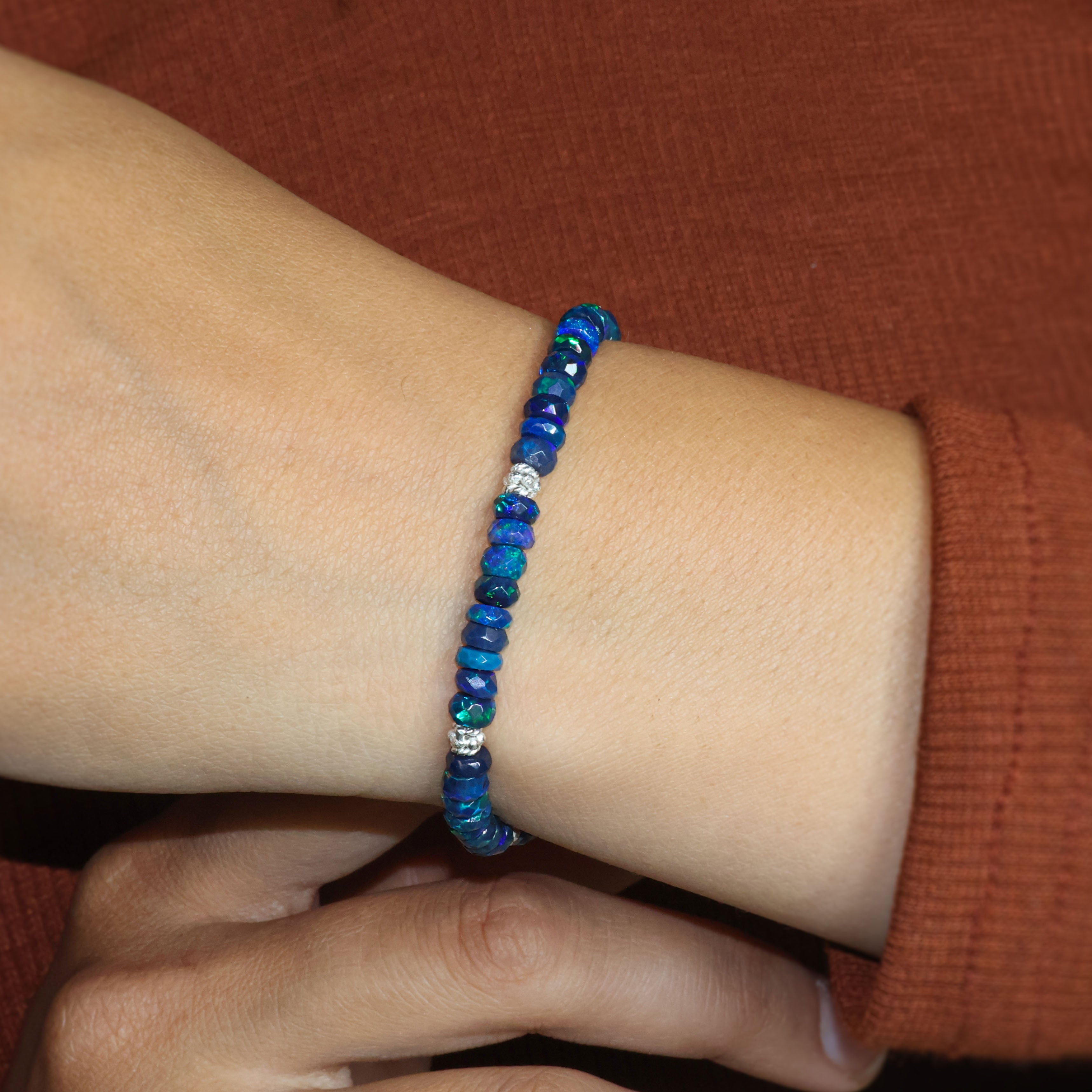 Faceted Separator Natural Black Opal Beaded Bracelet