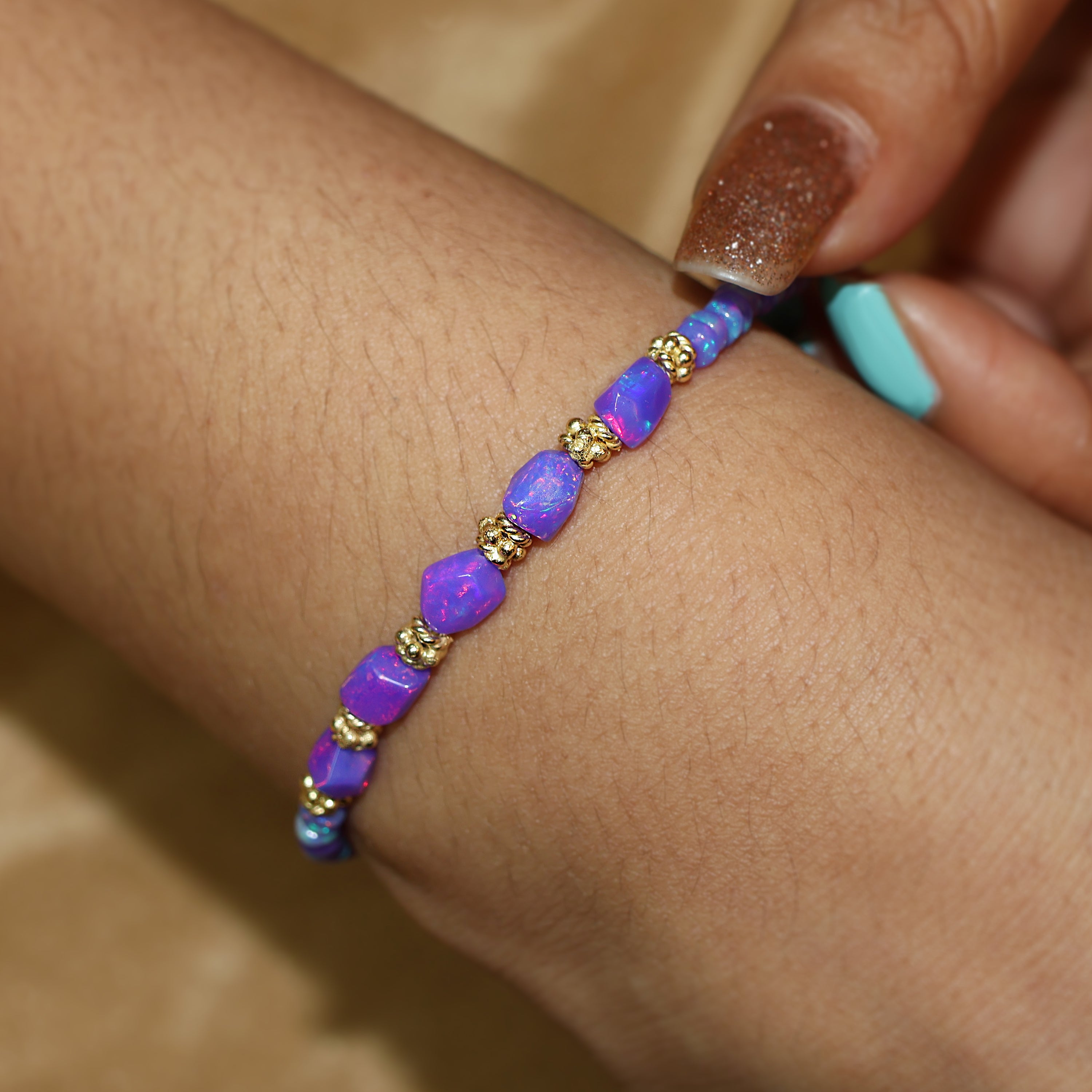 Natural Lavender Opal Tumble Beaded Dainty Bracelet