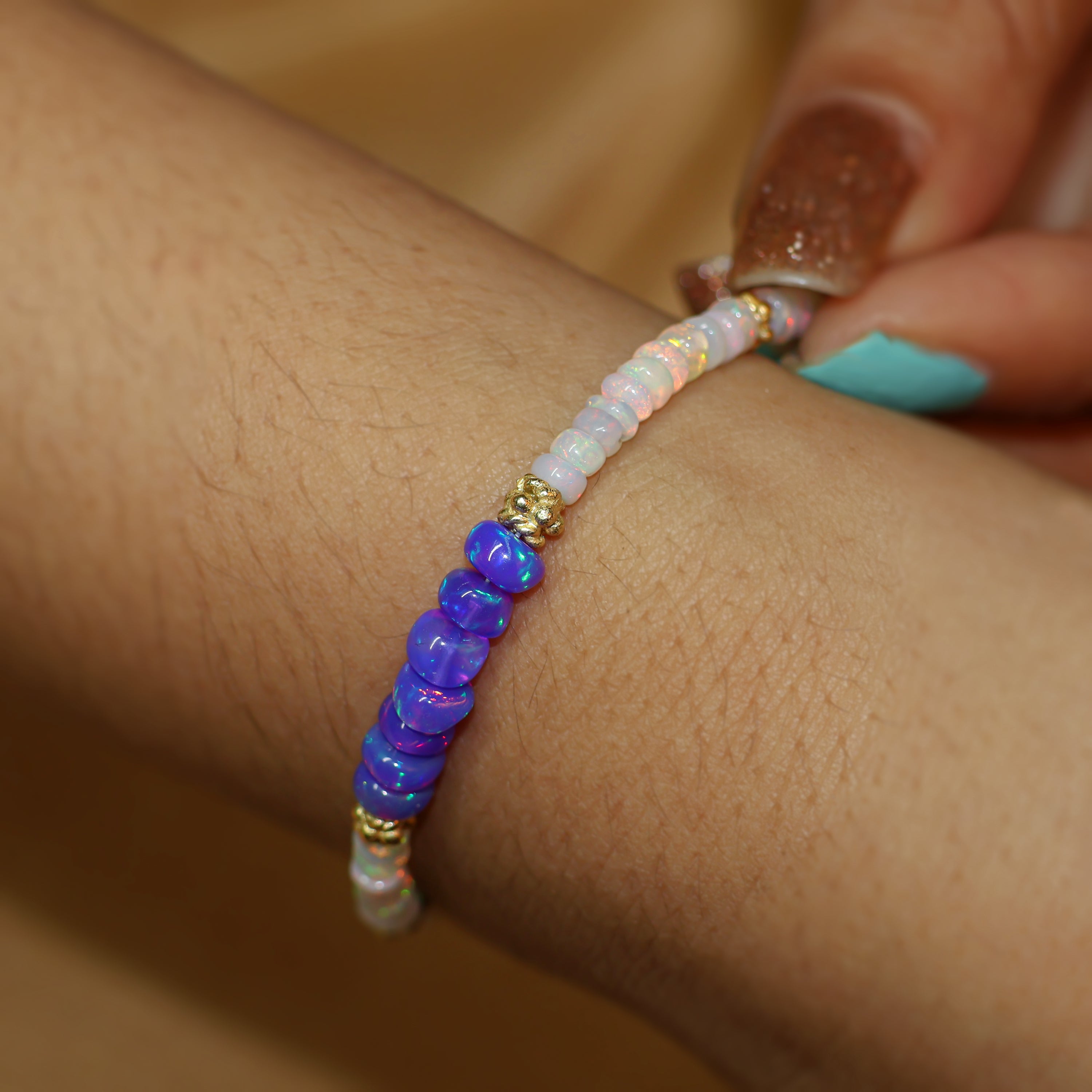 Natural white and Lavender fire opal beaded bracelet