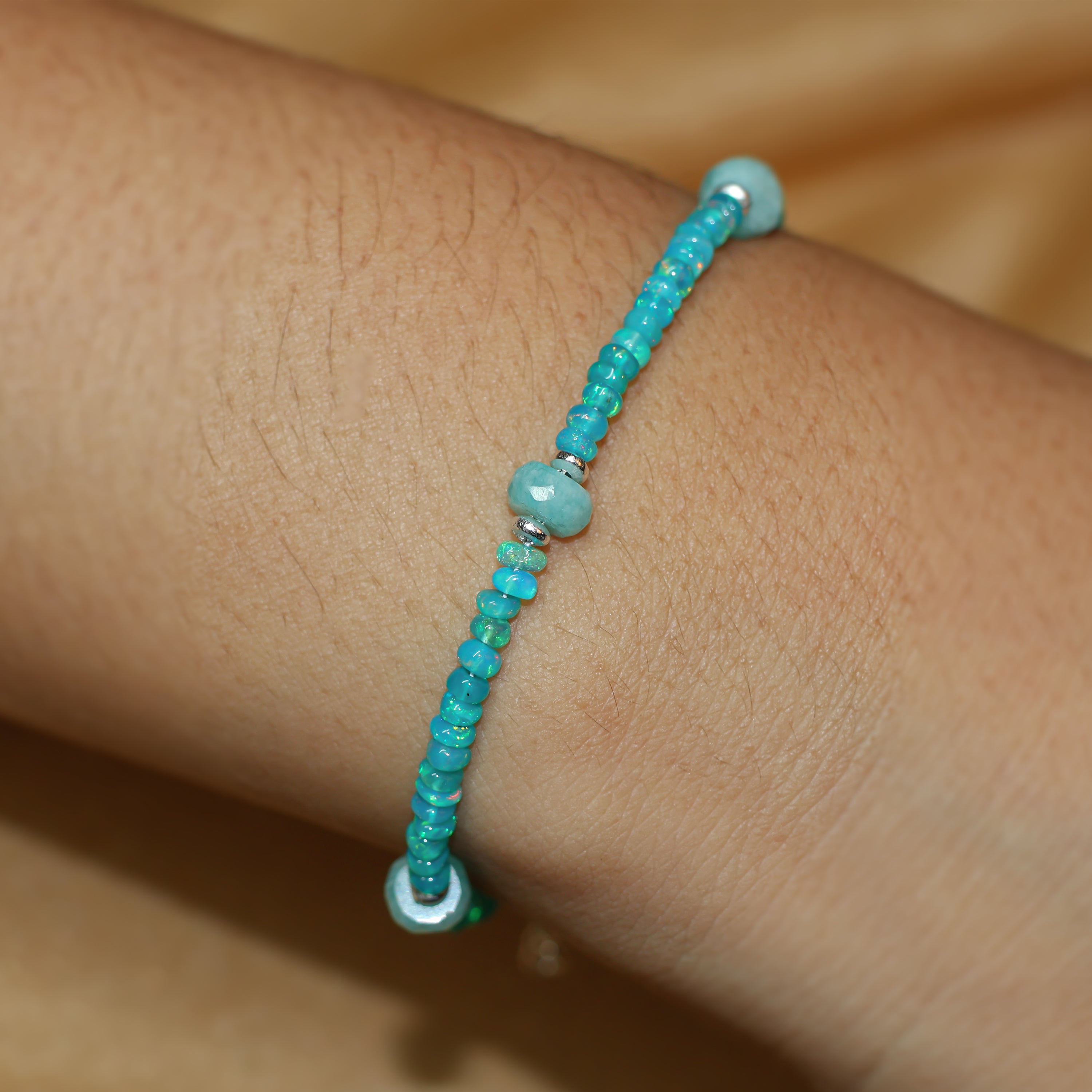 Paraiba fire opal beads with Amazonite beads bracelet