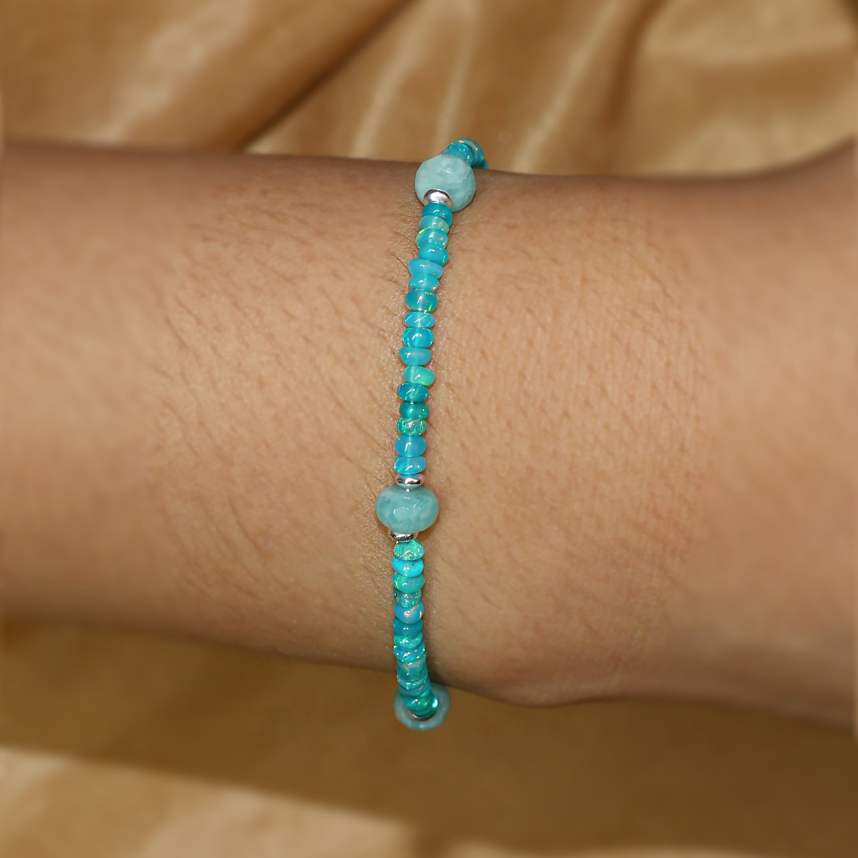Paraiba fire opal beads with Amazonite beads bracelet