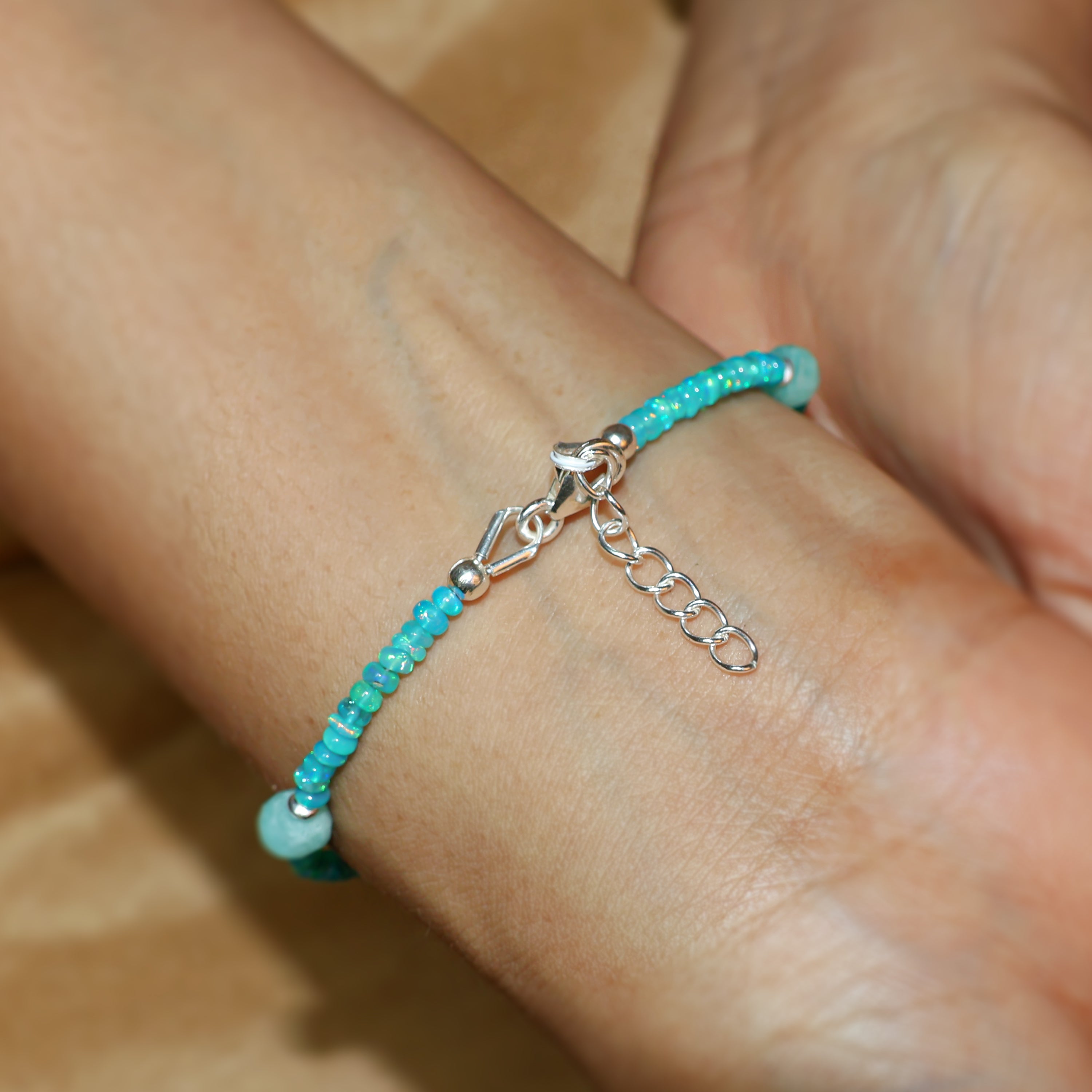 Paraiba fire opal beads with Amazonite beads bracelet