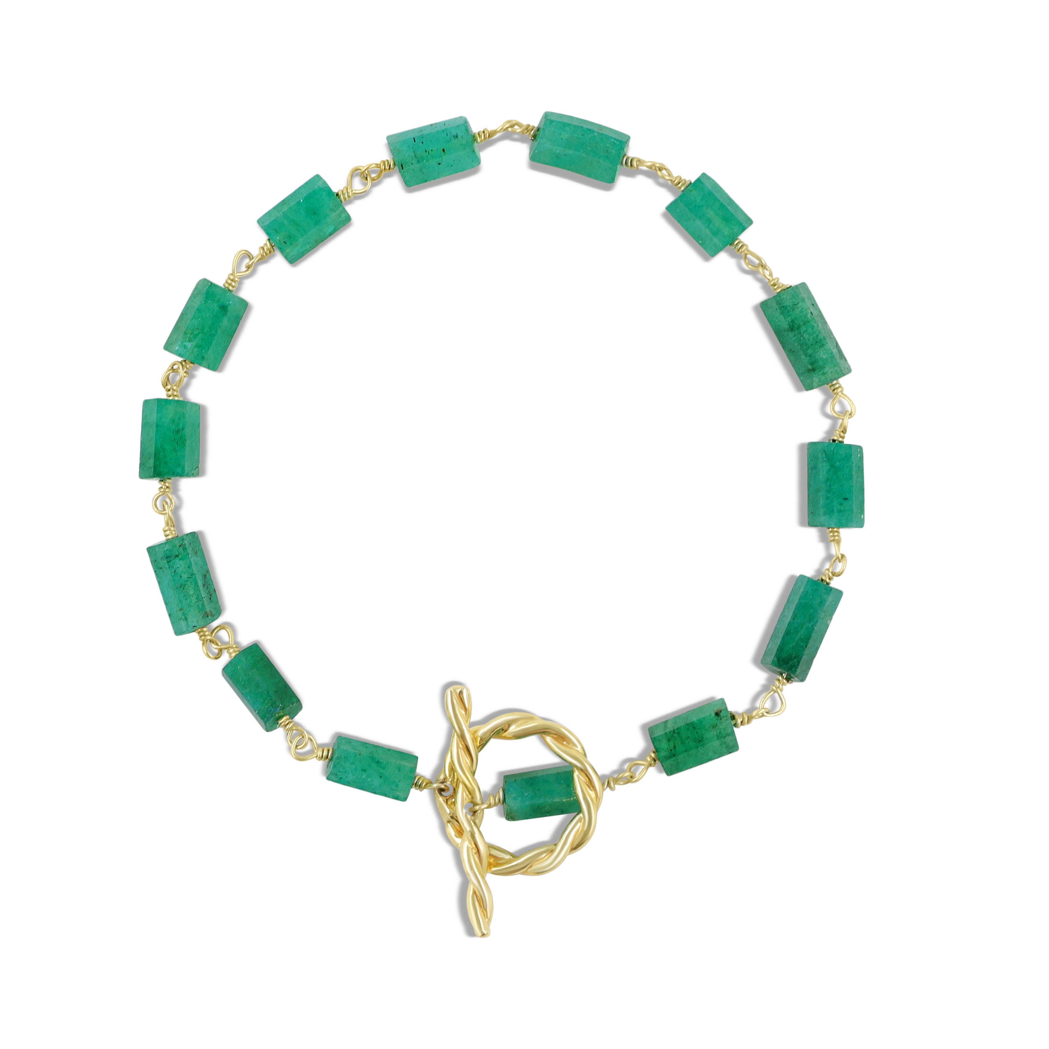 Natural Emerald Hexagon Pencil Wire Wrap Beaded Bracelet