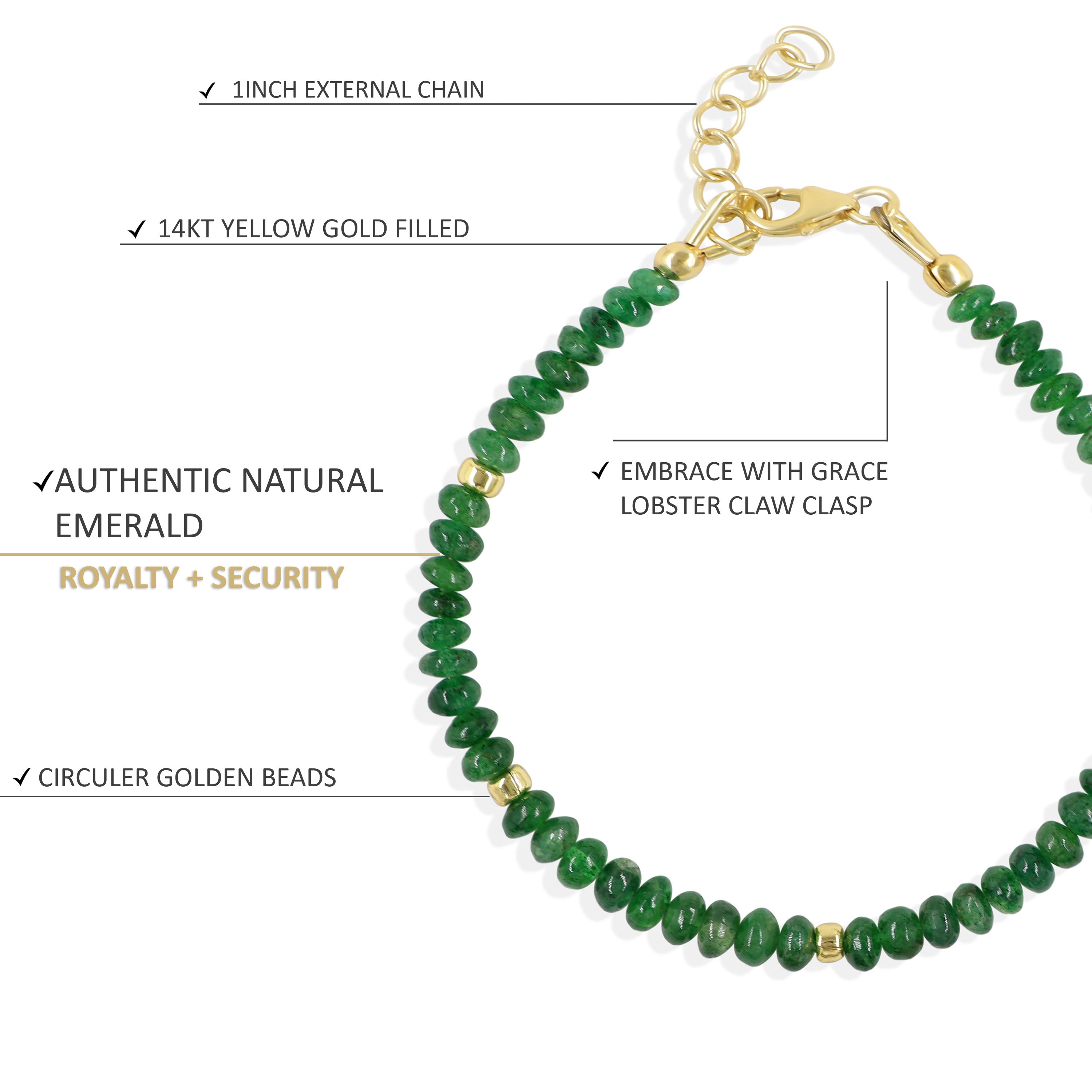 Natural Emerald Smooth Beaded Handmade Bracelet