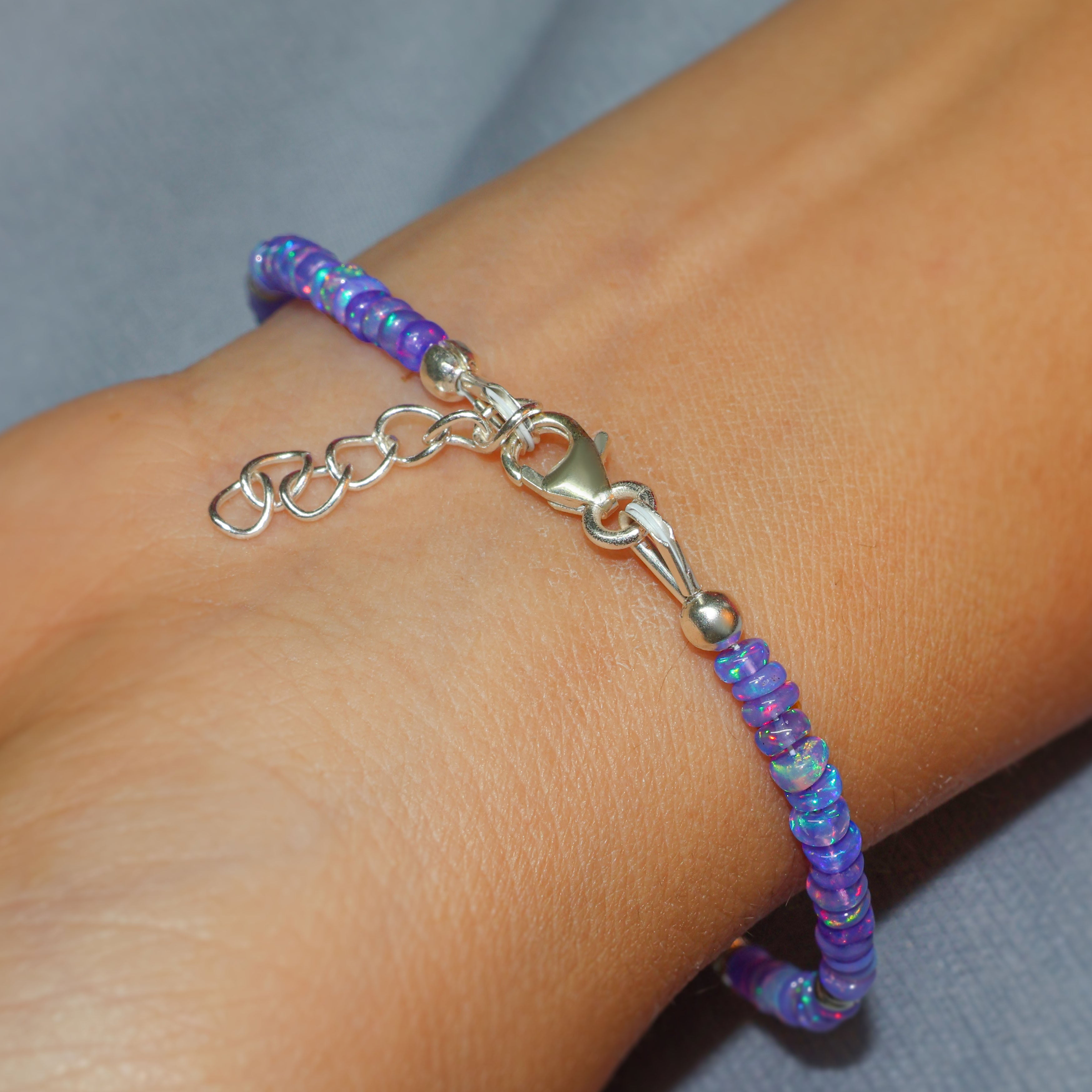 Silver Charm Bracelet Natural Lavender Opal