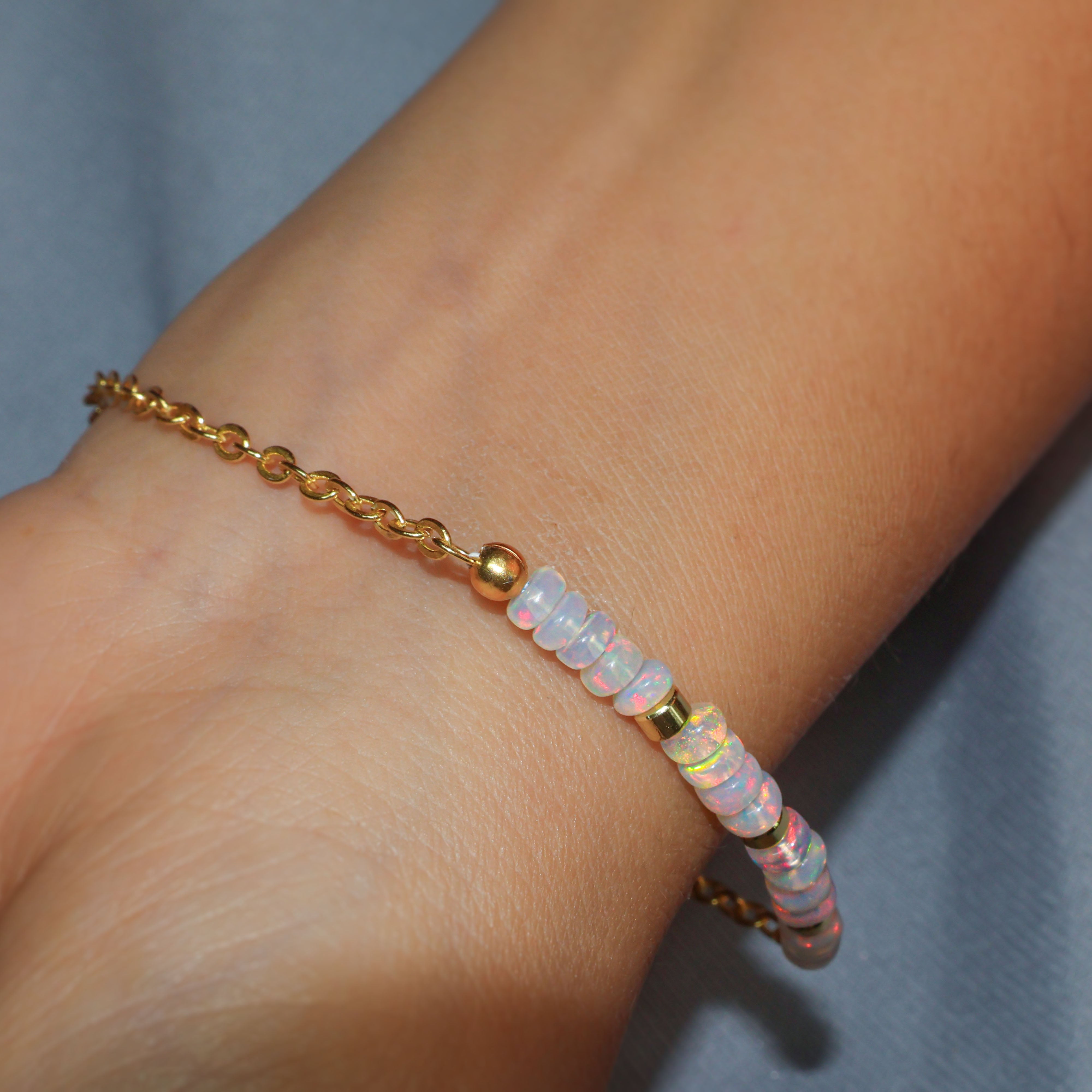 Natural fire Opal beaded Gold Vermail Chain bracelet for women
