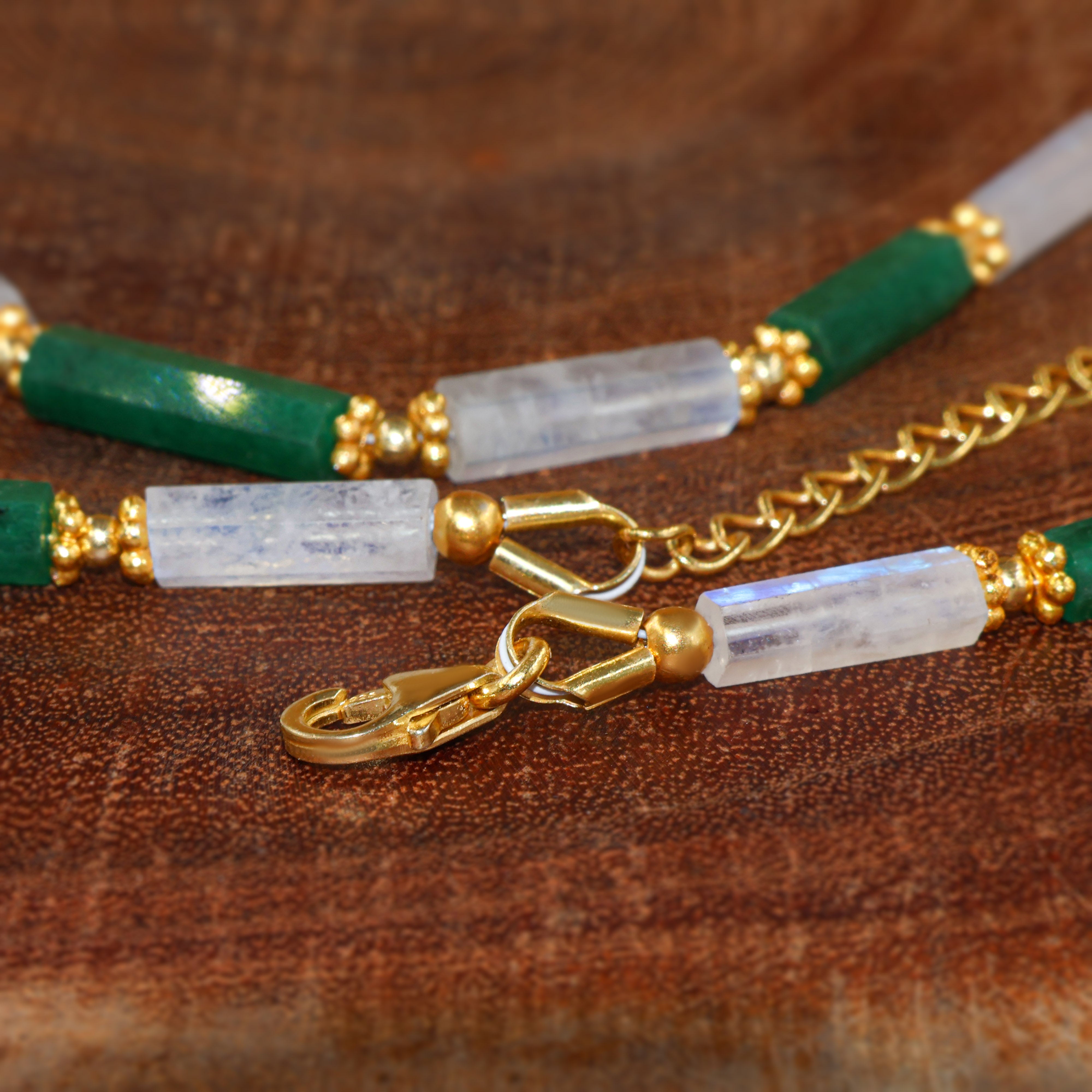 Natural Moonstone & Emerald Pencil Necklace
