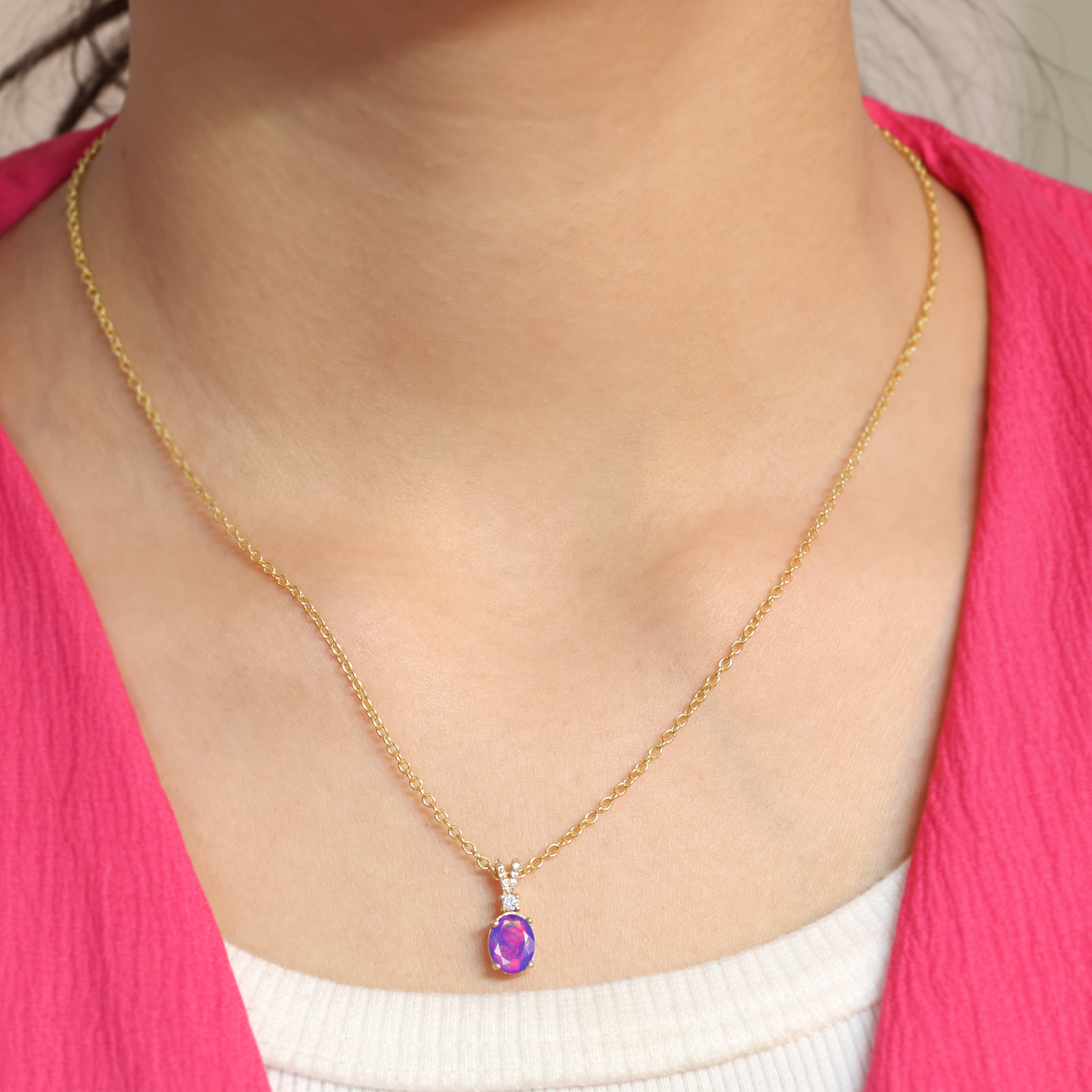 Fire Lavender Opal Gemstone Pendant Necklace