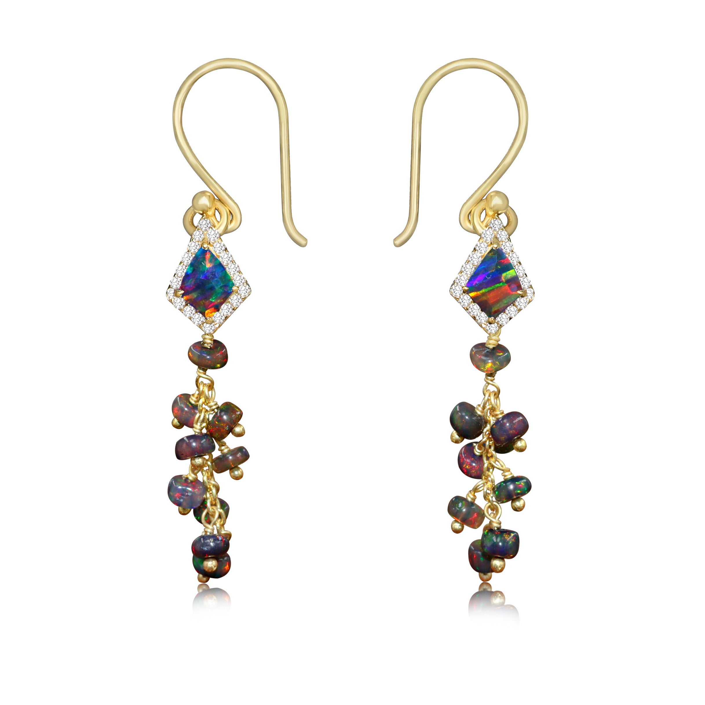 Kite shape Black opal earrings