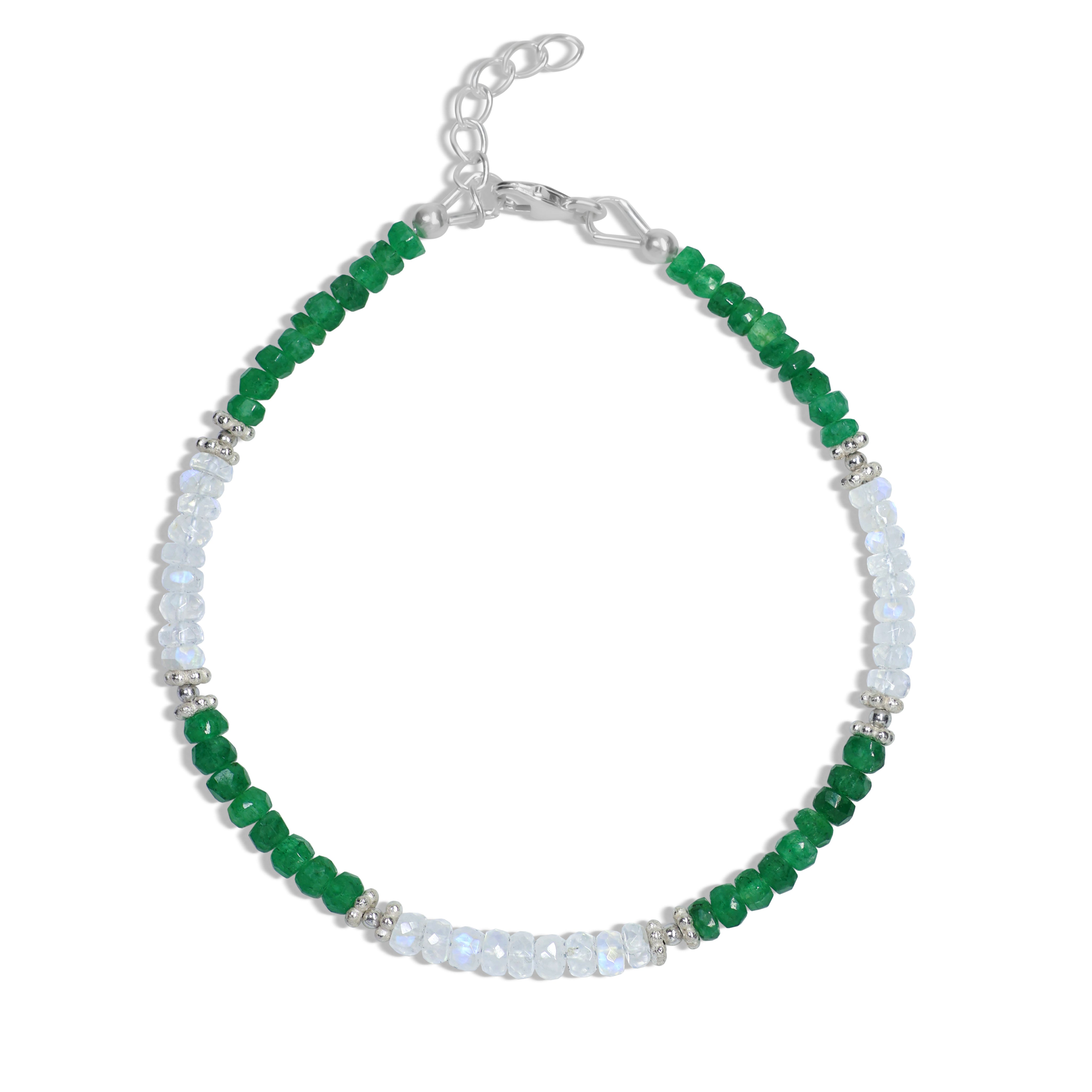 Moonstone and Emerald Beaded Bracelet