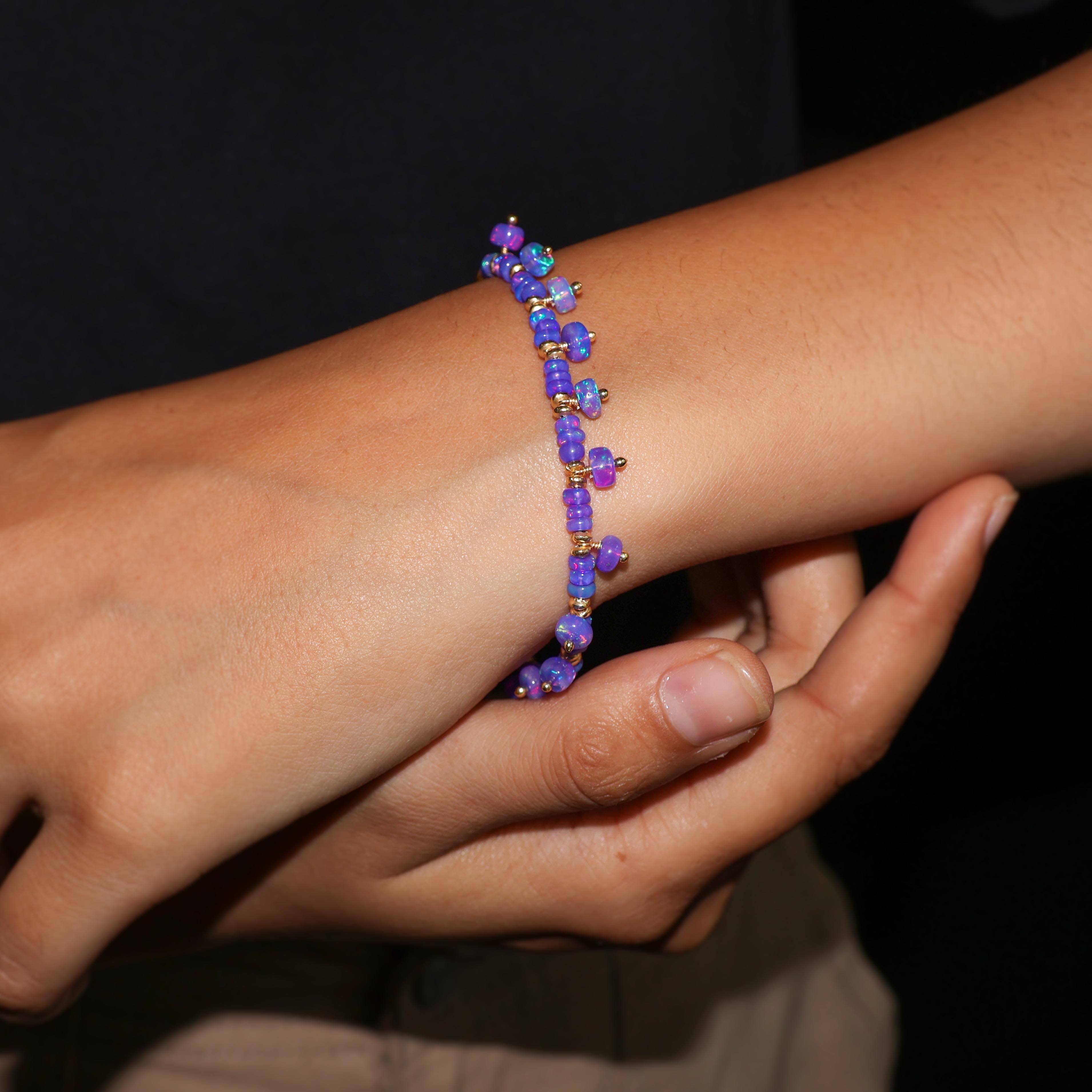 Lavender Opal Beaded Bracelet Natural Gemstone