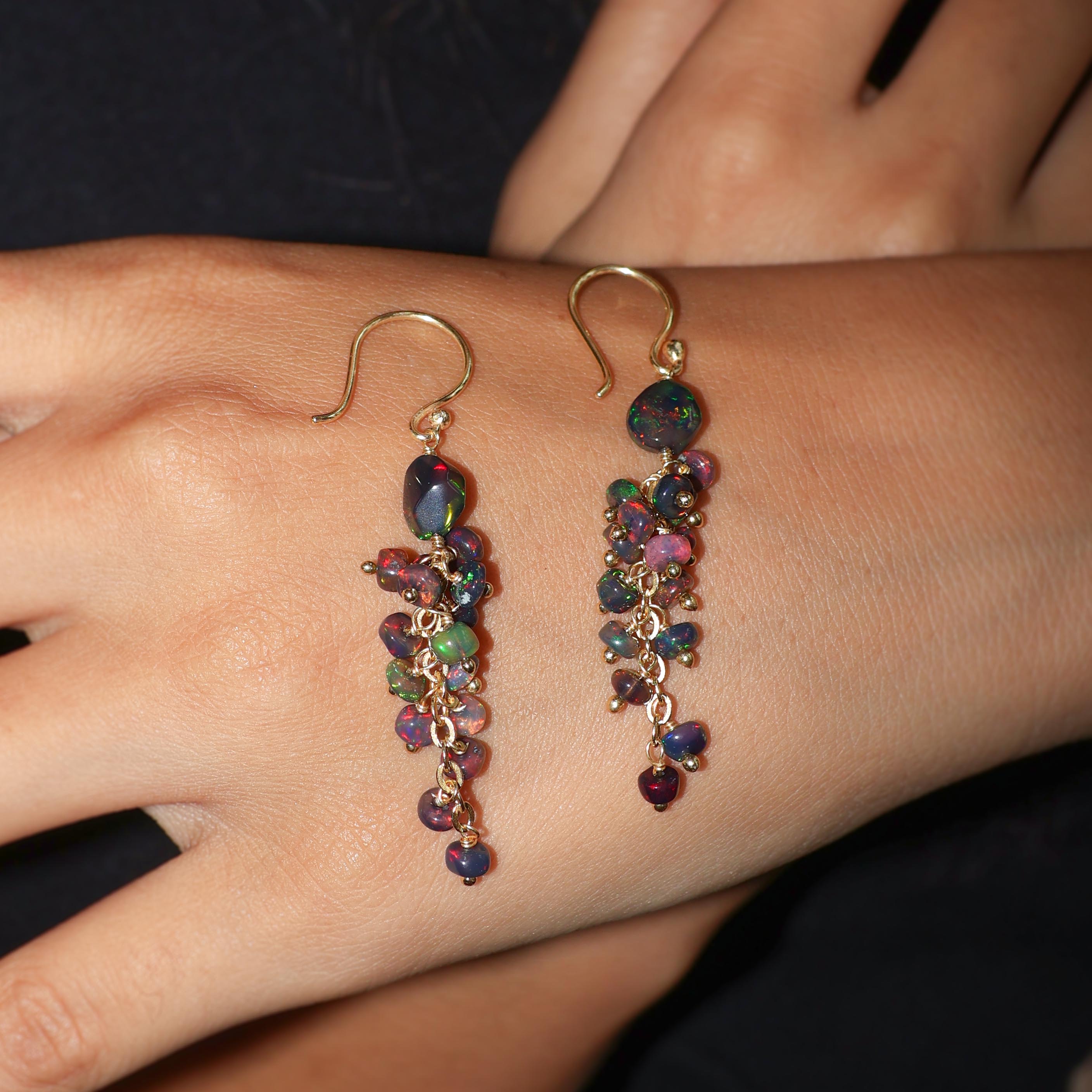 Black opal dangle earrings
