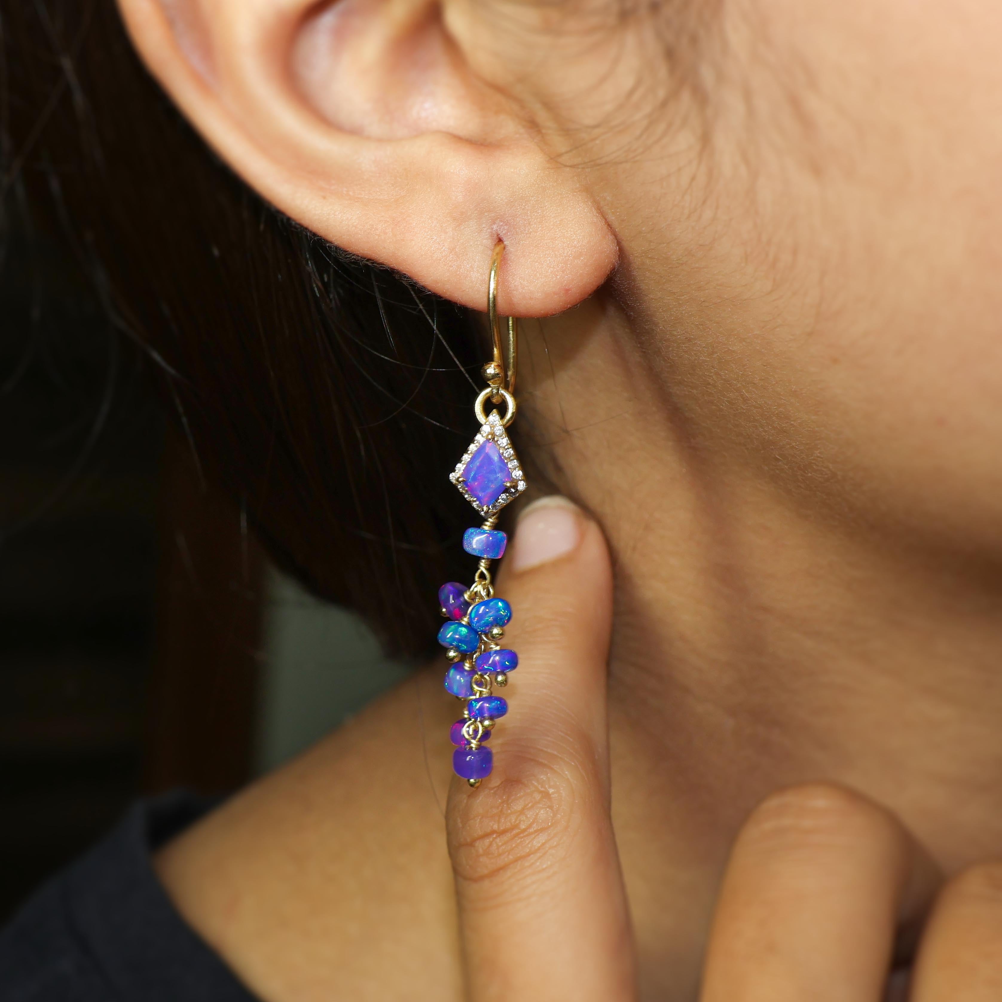 Lavender fire Ethiopian opal beaded with kite charm earrings