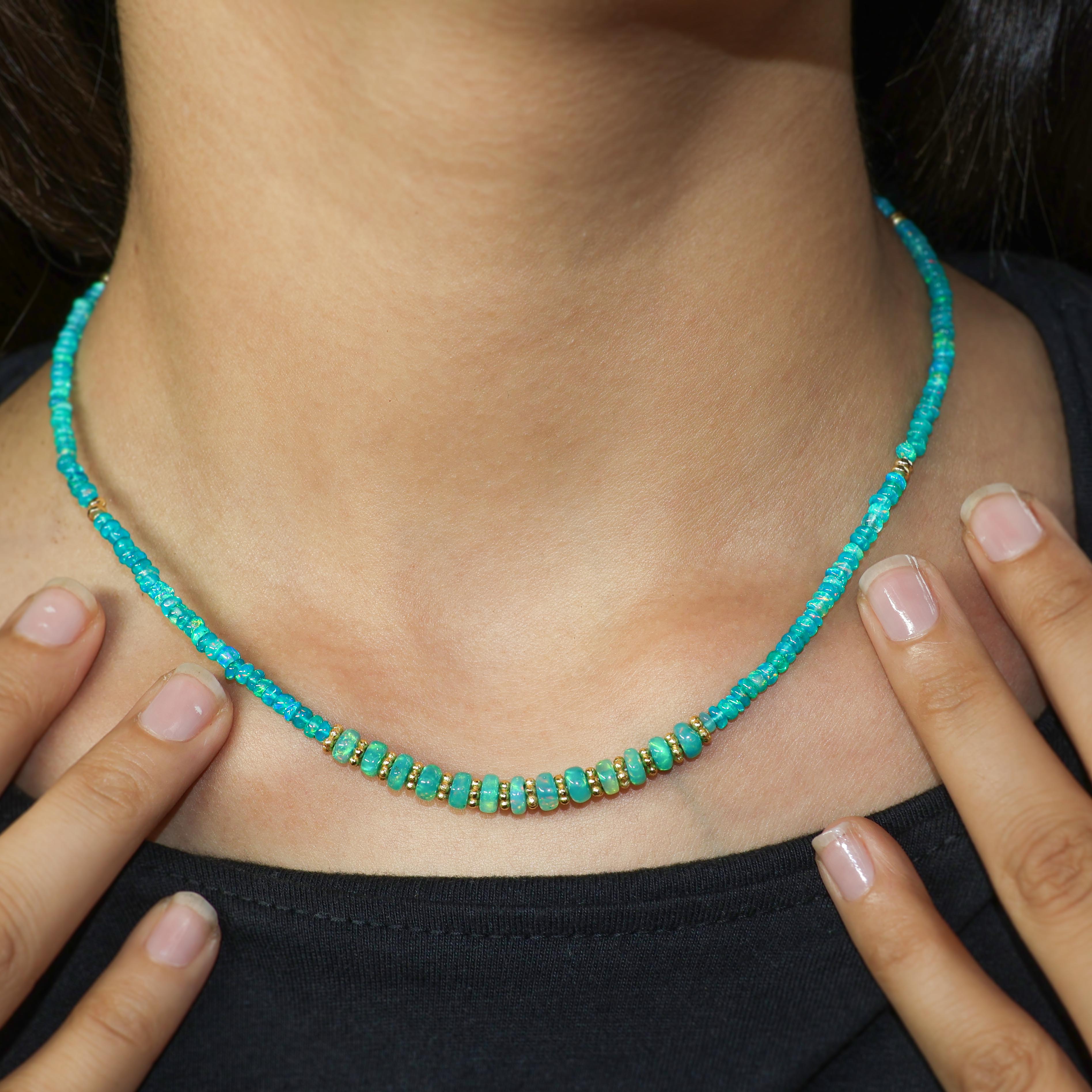 Green opal Rondelle beaded Necklace, Paraiba opal Bead Necklace, 16 to 24 Inch