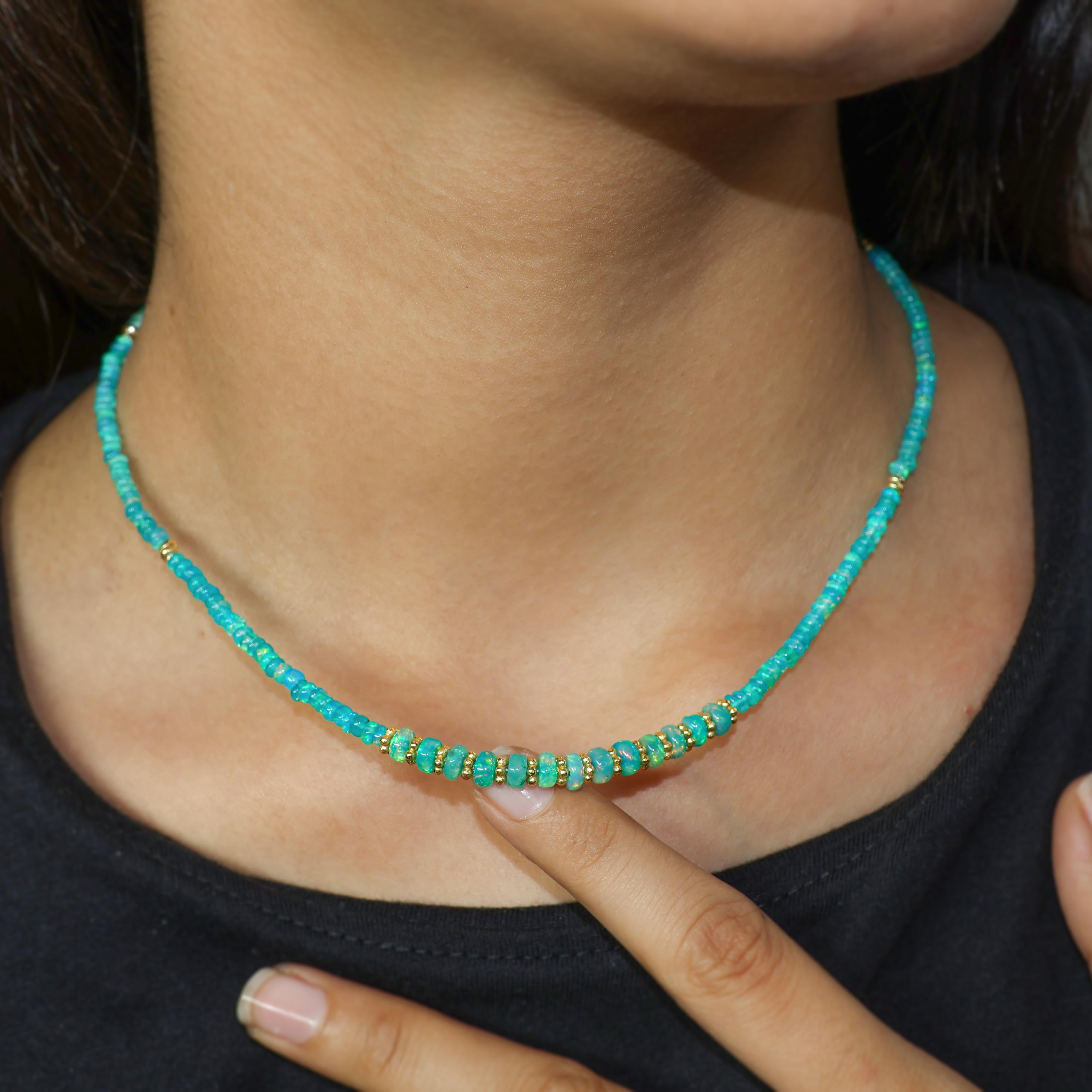 Green opal Rondelle beaded Necklace, Paraiba opal Bead Necklace, 16 to 24 Inch