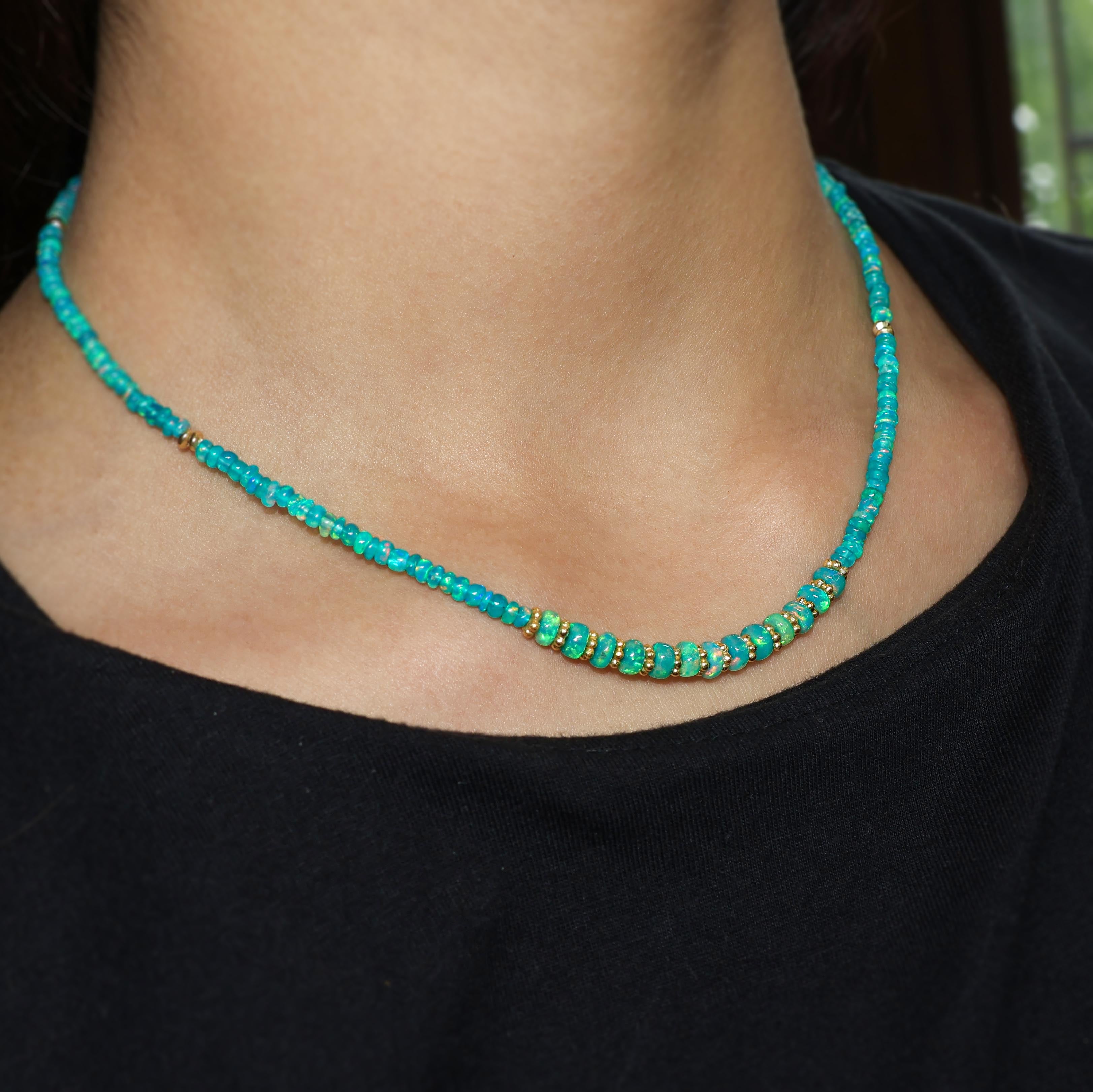 Green opal Rondelle beaded Necklace, Paraiba opal Bead Necklace, 16 to 24 Inch