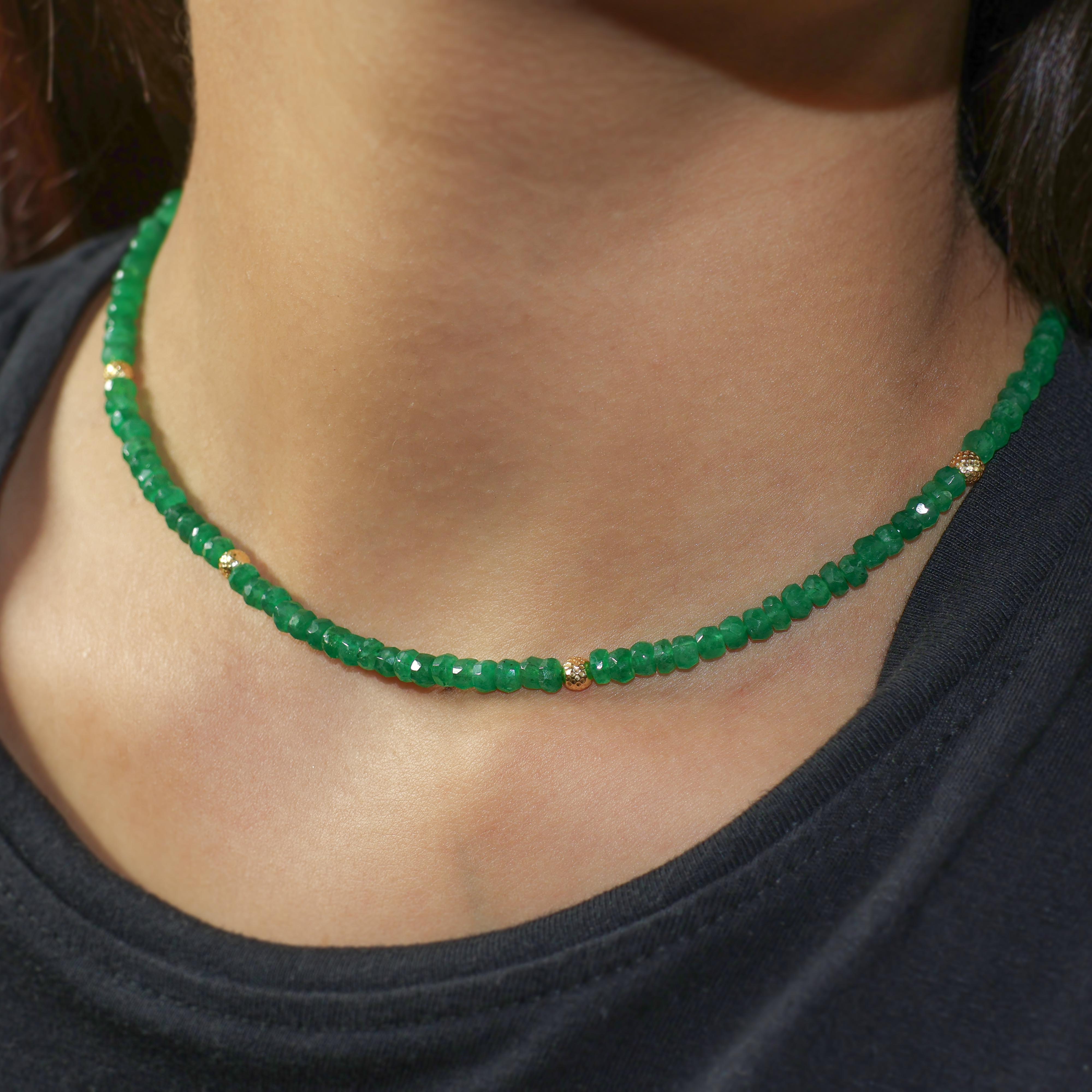 Natural Emerald Beaded Necklace for Women