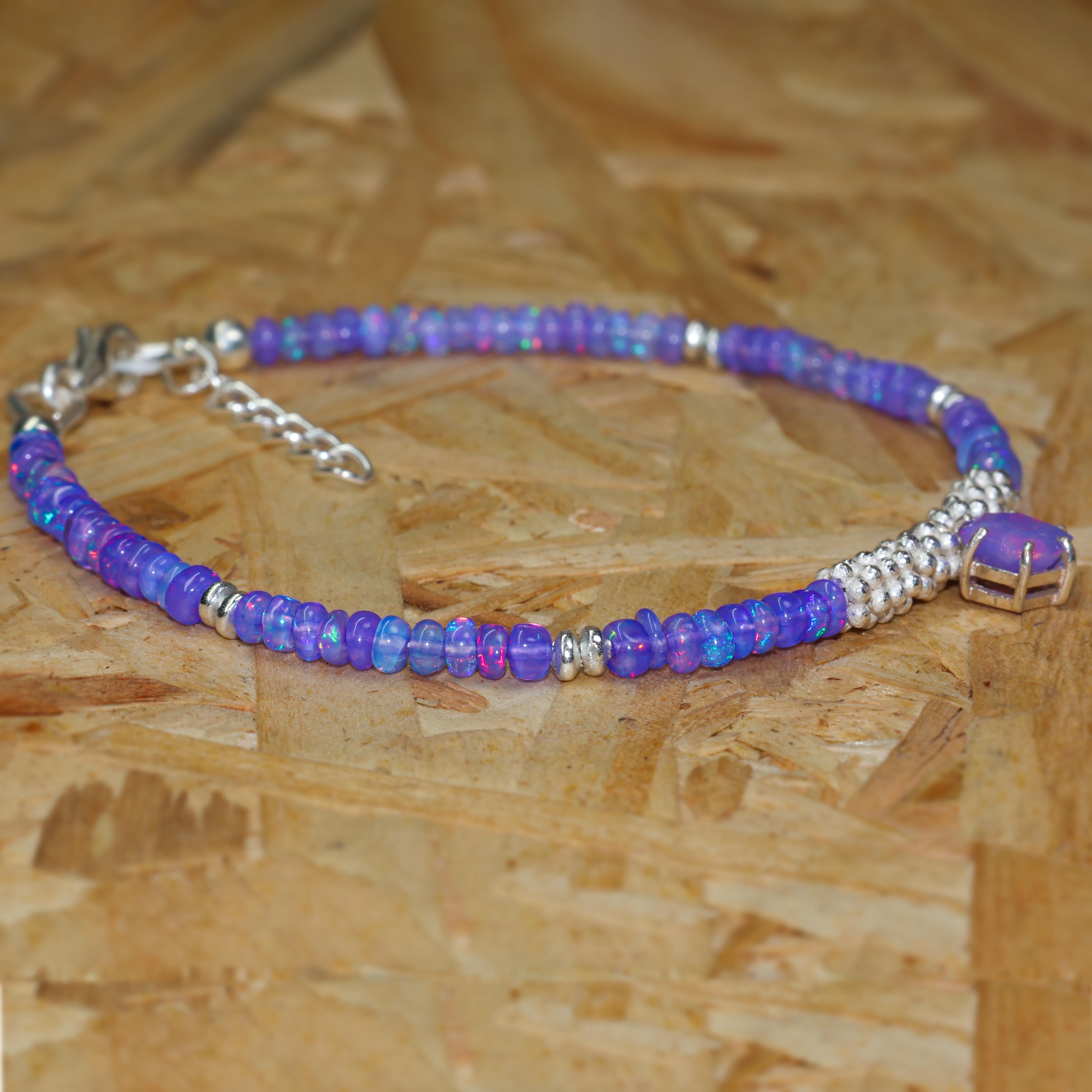 Silver Charm Bracelet Natural Lavender Opal