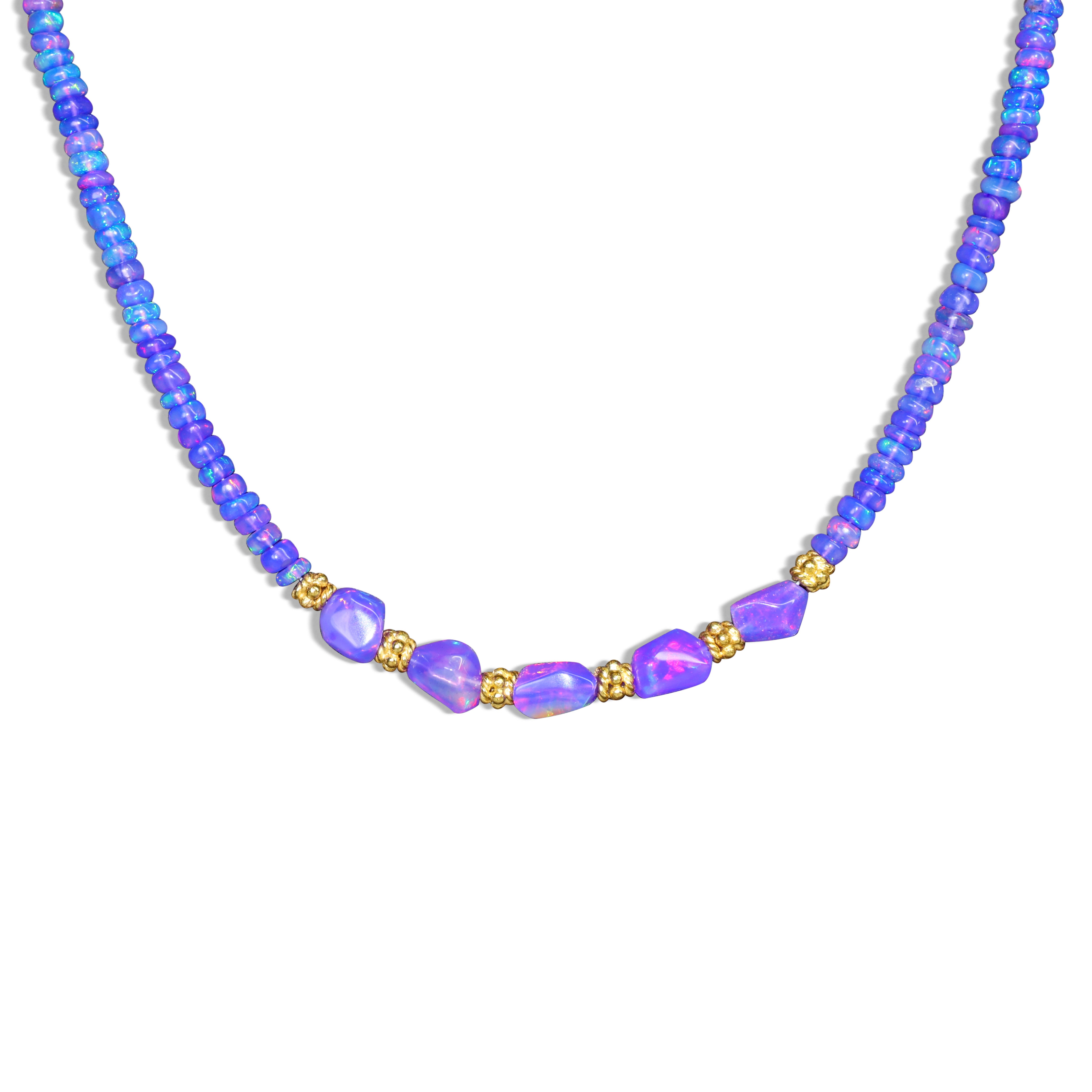 Lavender Opal Tumble Beaded With Circular Golden Beads Necklace
