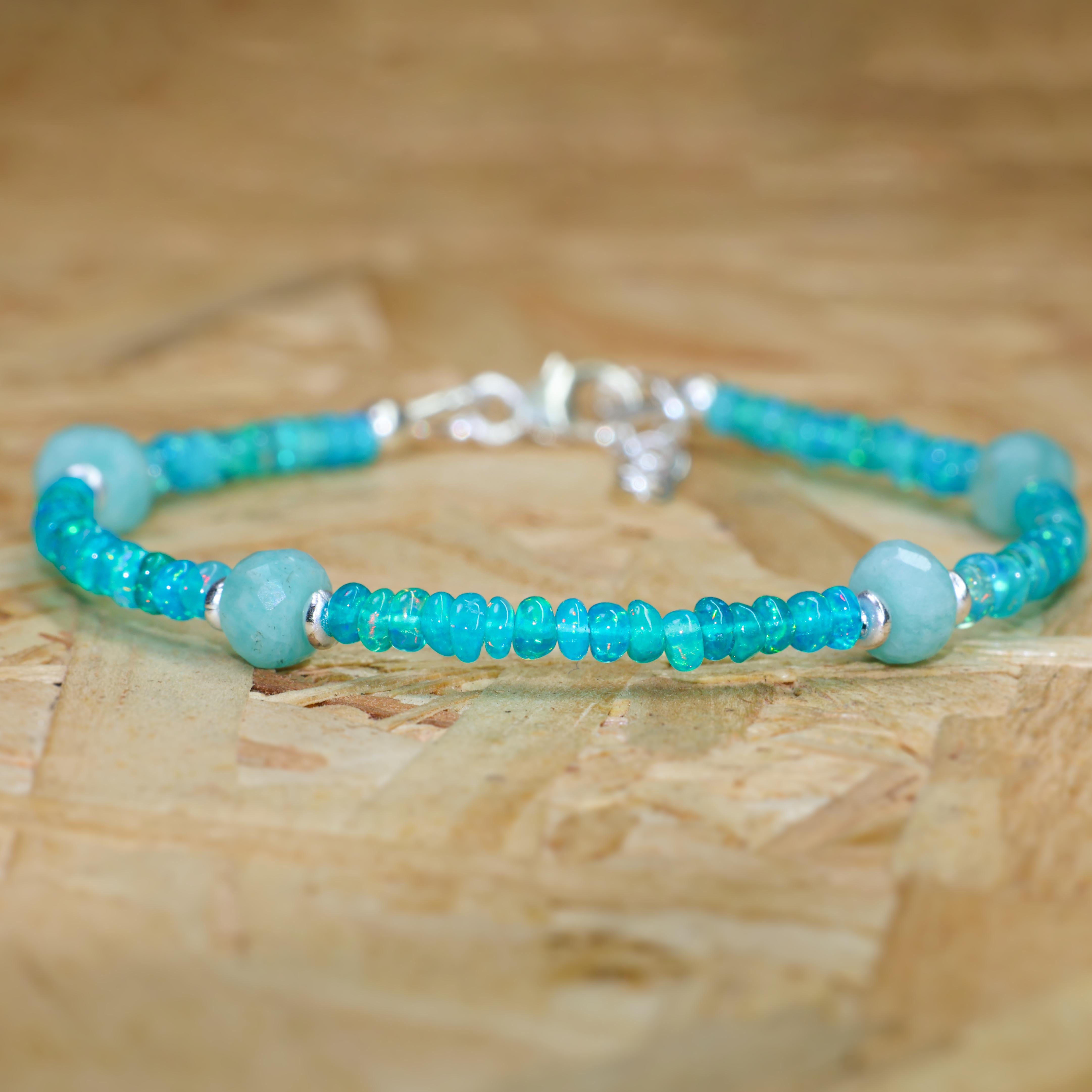 Natural Paraiba Opal and Amazonite Mix Beaded Bracelet