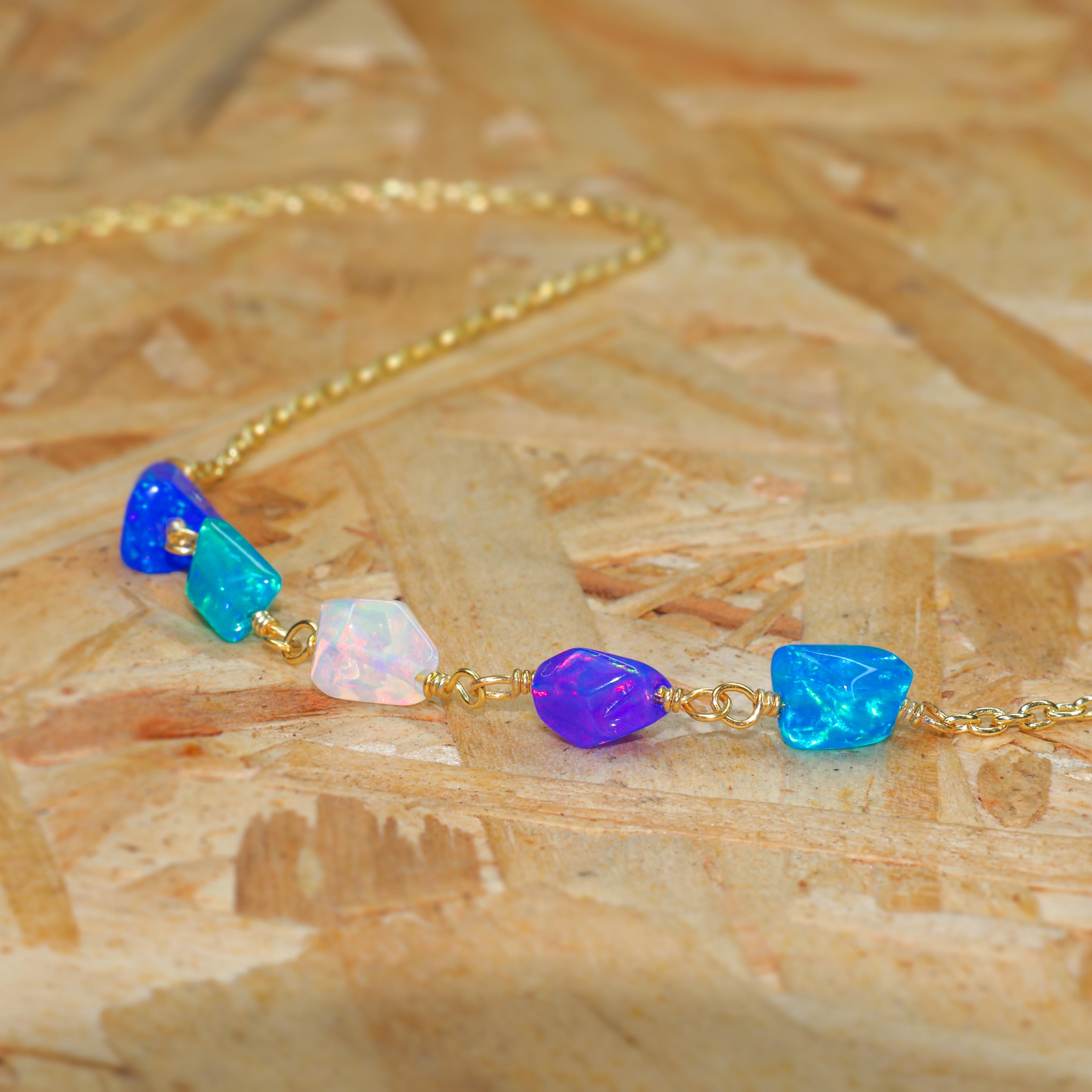 Natural Five Multicolor Opal Tumble Beaded Chain Necklace