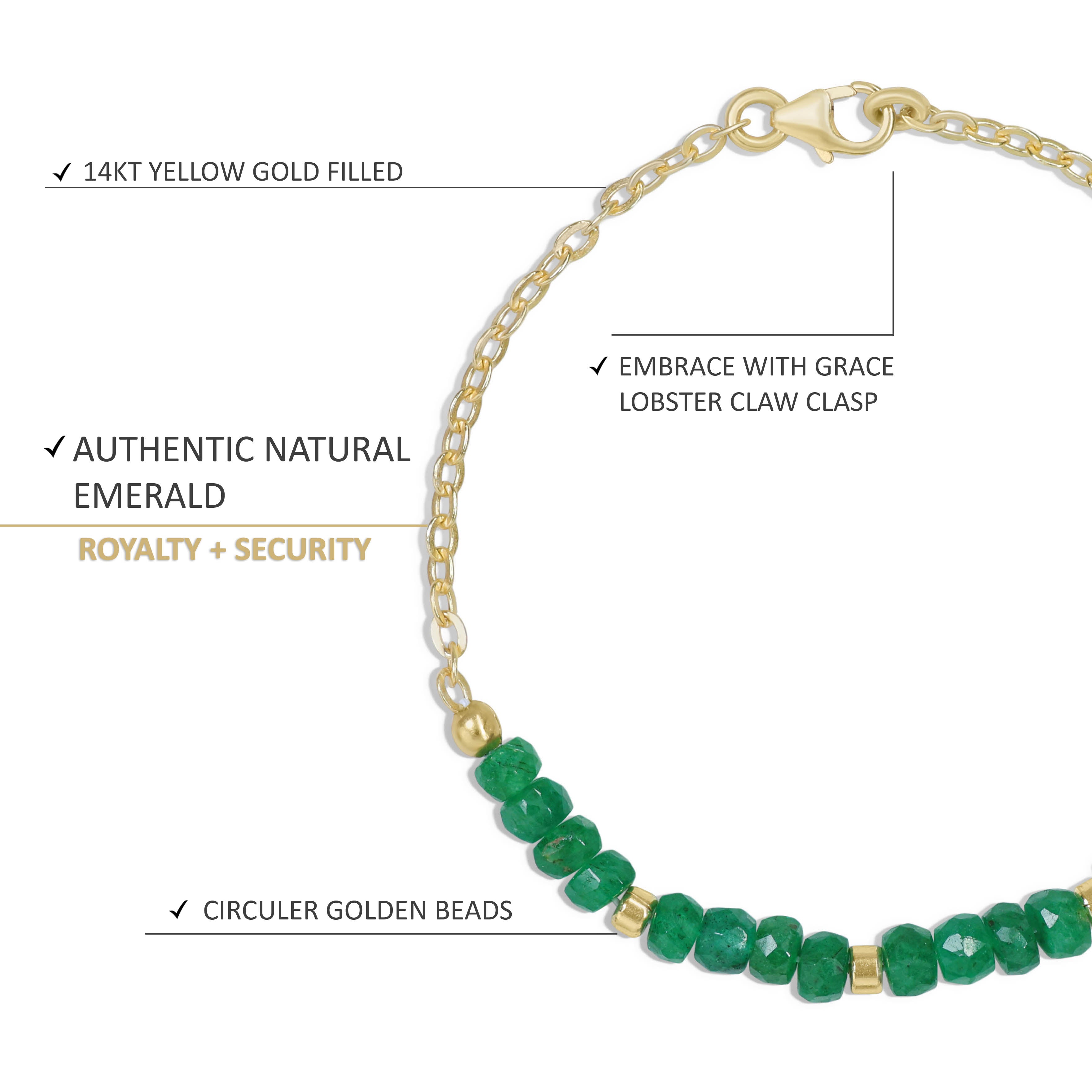 Natural Emerald Beaded Chain Bracelet Handmade Beads Bracelets