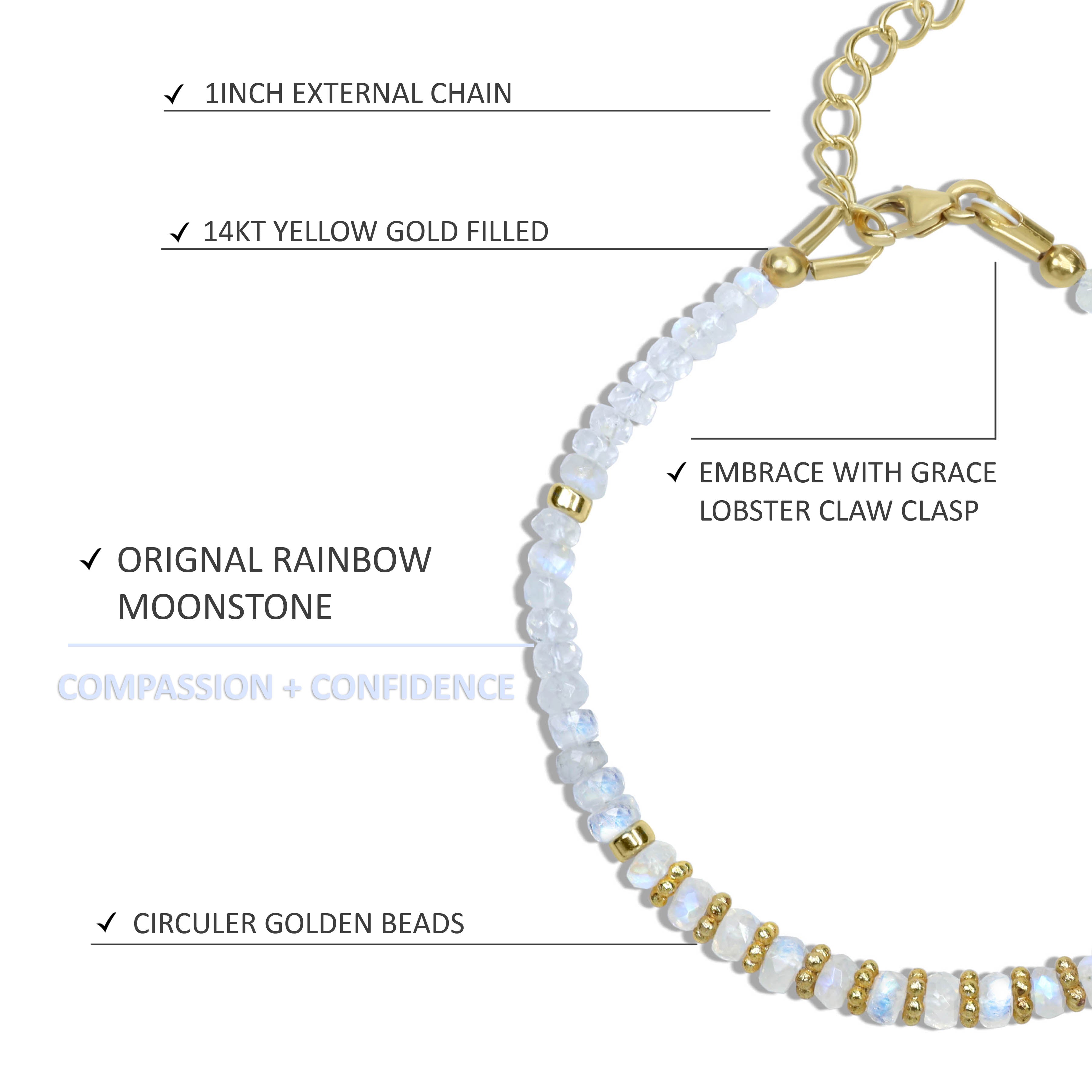 Natural Moonstone Separator Rondelle Beaded Bracelet