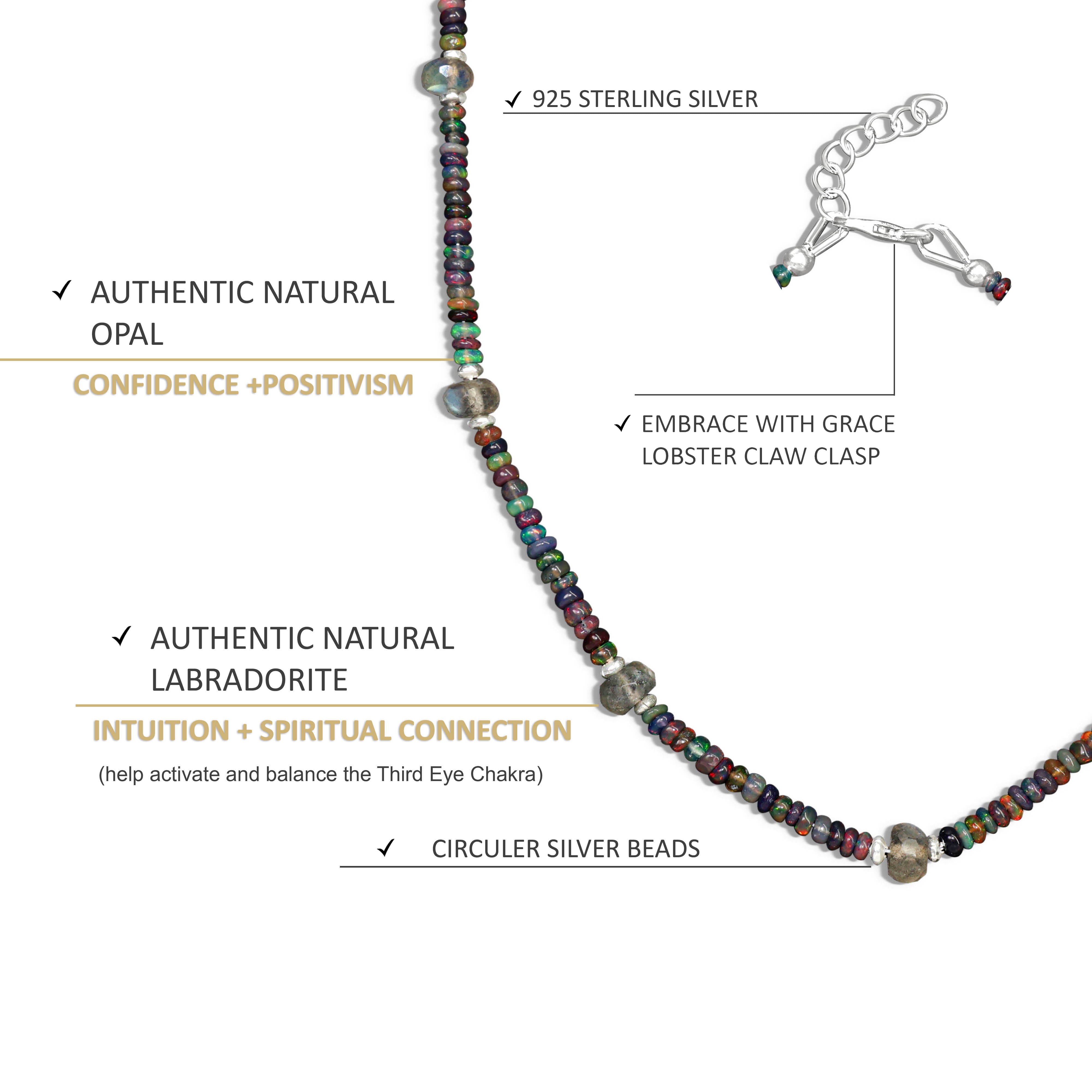 Natural Moonstone & Black Opal Dual Beaded Handmade Necklace