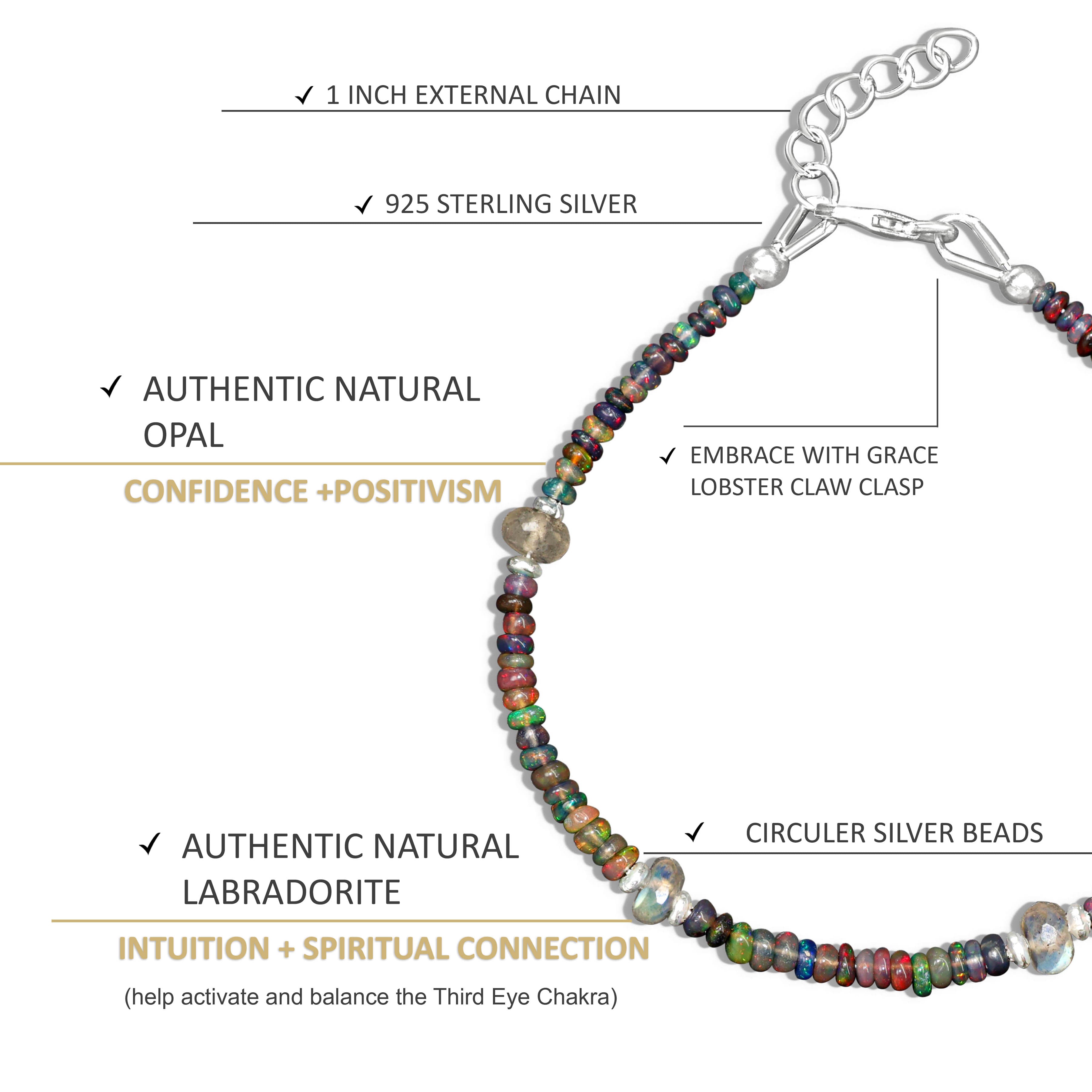 beaded black opal with moonstone bracelet