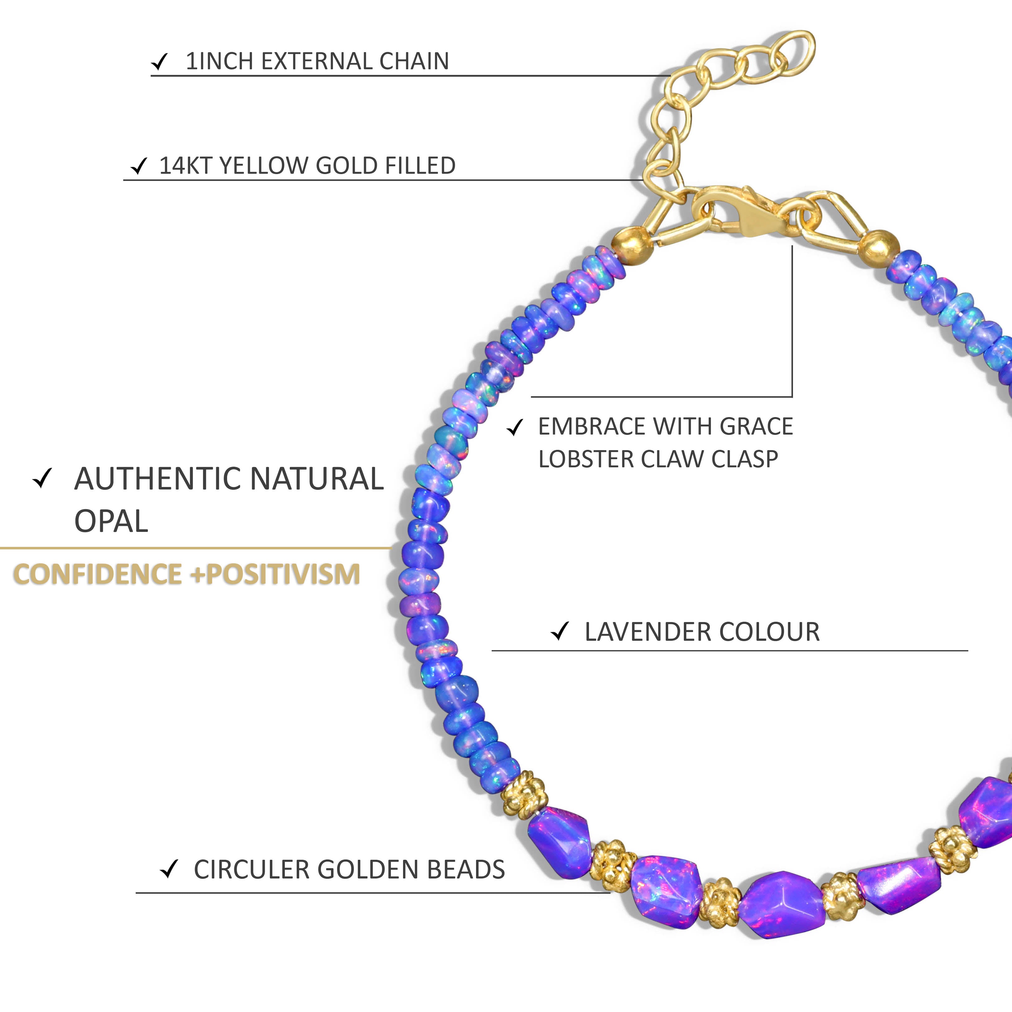 Natural Lavender Opal Tumble Beaded Dainty Bracelet