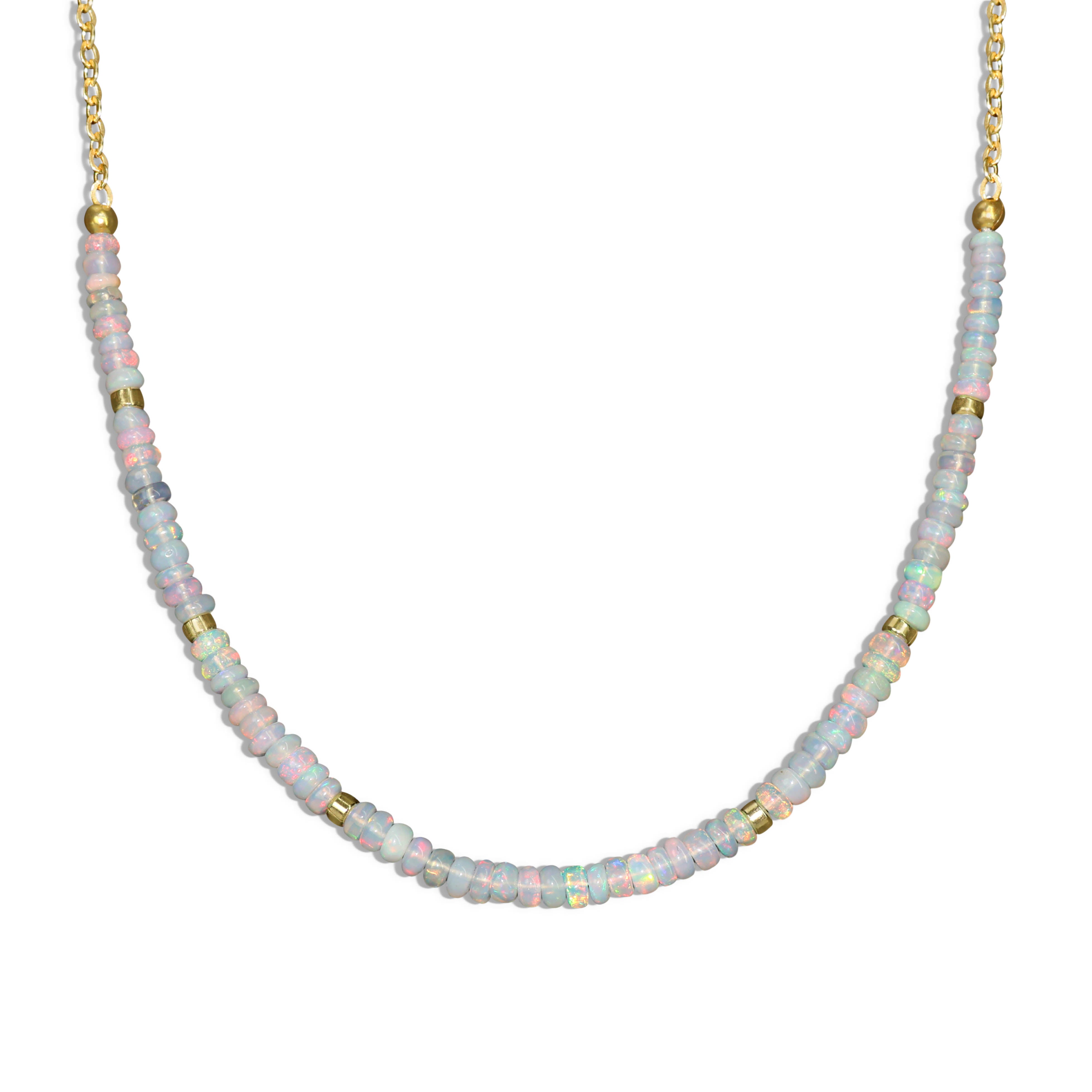 Smooth Multi Color Opal with Circular Silver And Golden Beads Chain Necklace